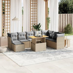 VIDAXL Salon de jardin avec coussins 9 pcs beige resine tressee