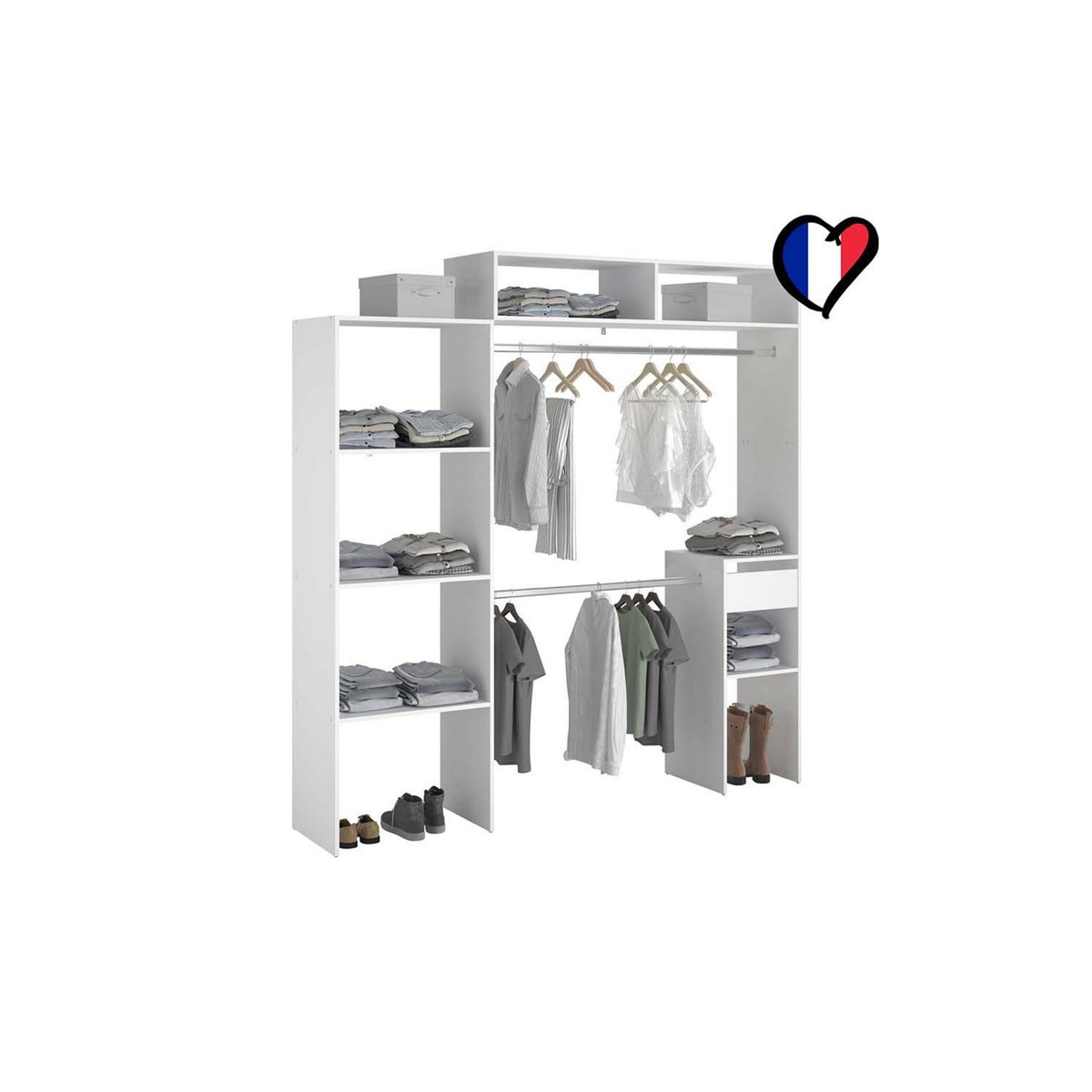 CONCEPT USINE Dressing blanc extensible avec penderie, étagères et tiroirs ELYSEE