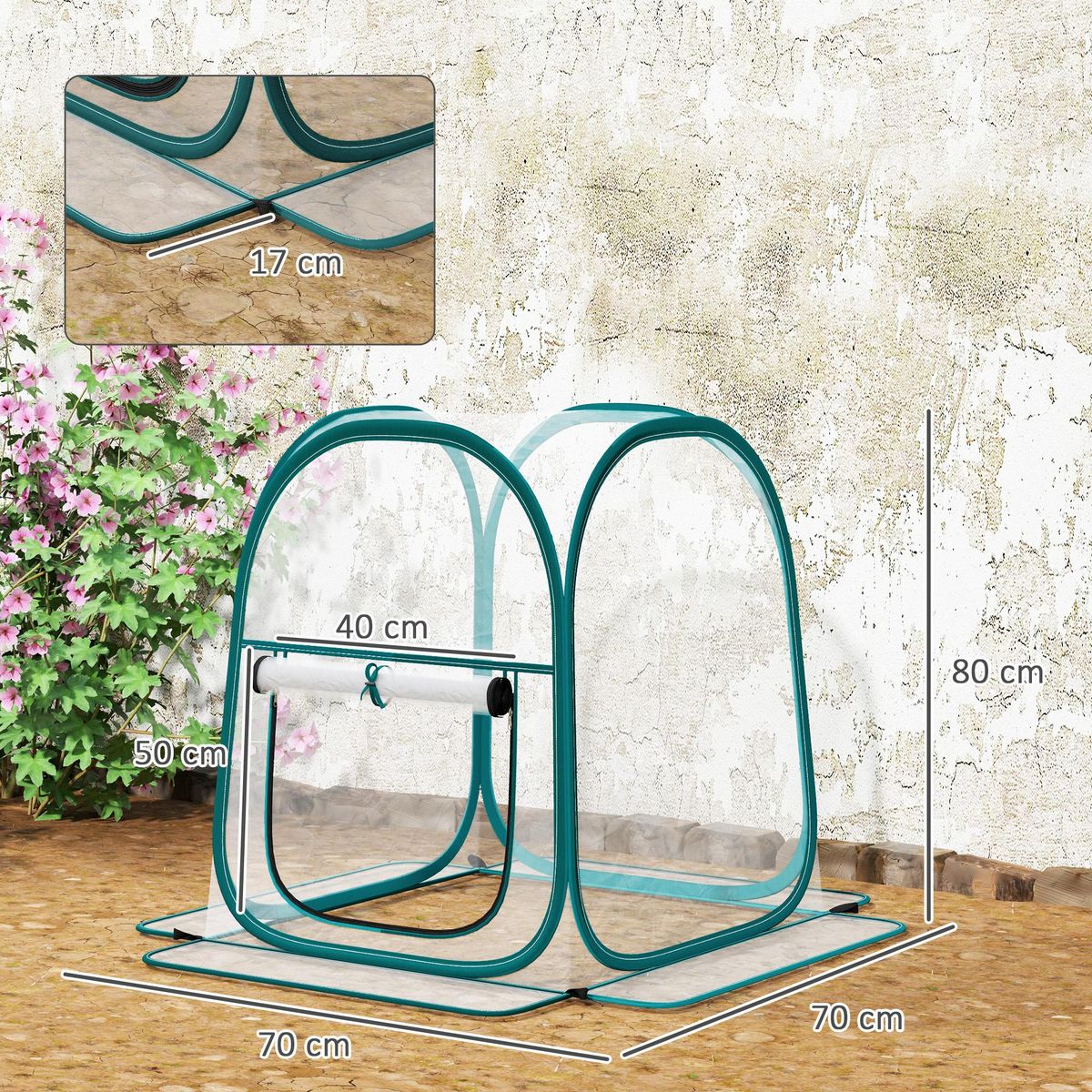 OUTSUNNY Mini serre de jardin pop up avec sac de transport - porte zippée enroulable - dim. 70 x 70 x 80 cm - PVC transparent vert