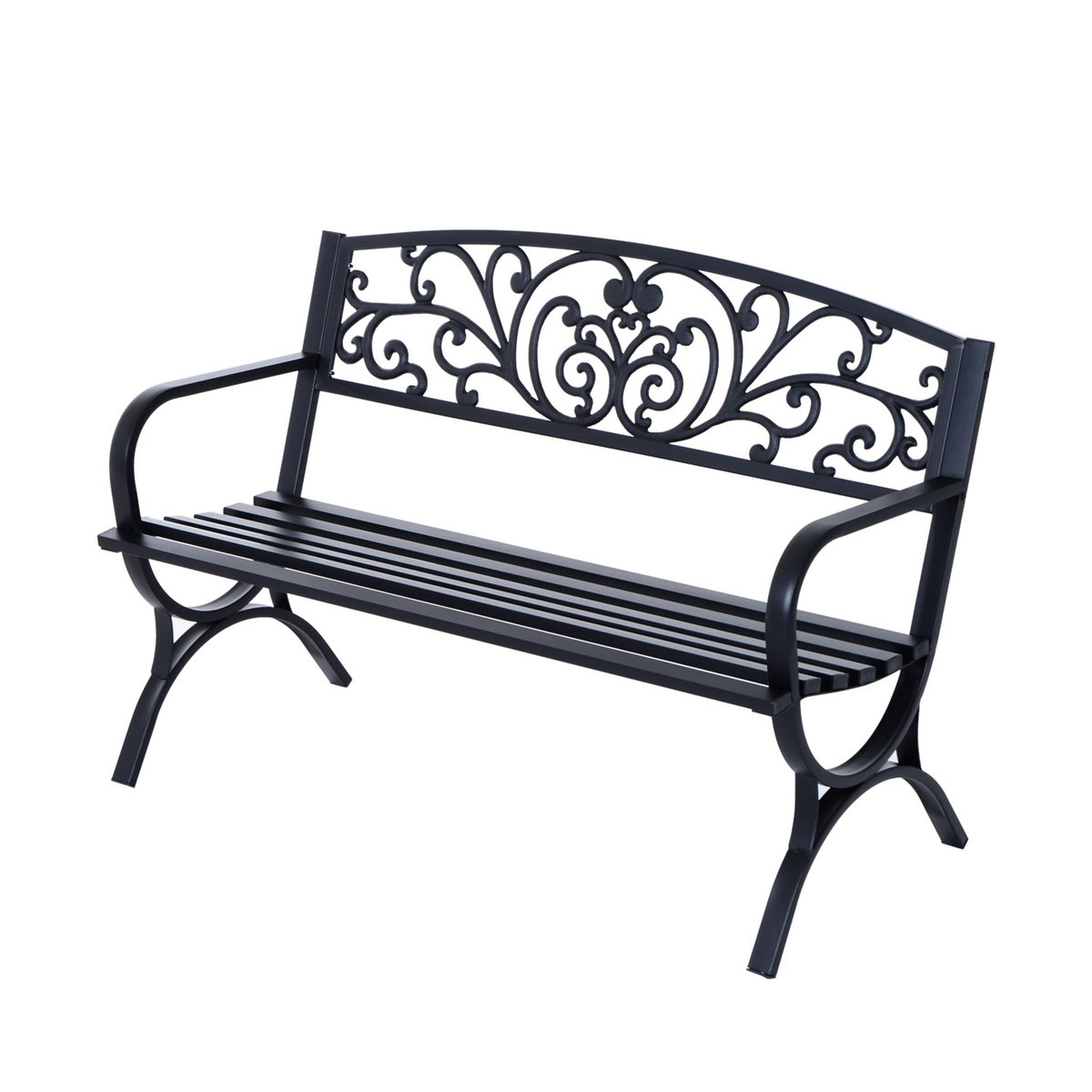 OUTSUNNY Outsunny Banc de Jardin terrasse en Acier Fonte Noir 3 Places 127 x 60 x 85 cm Charge Max 250 Kg