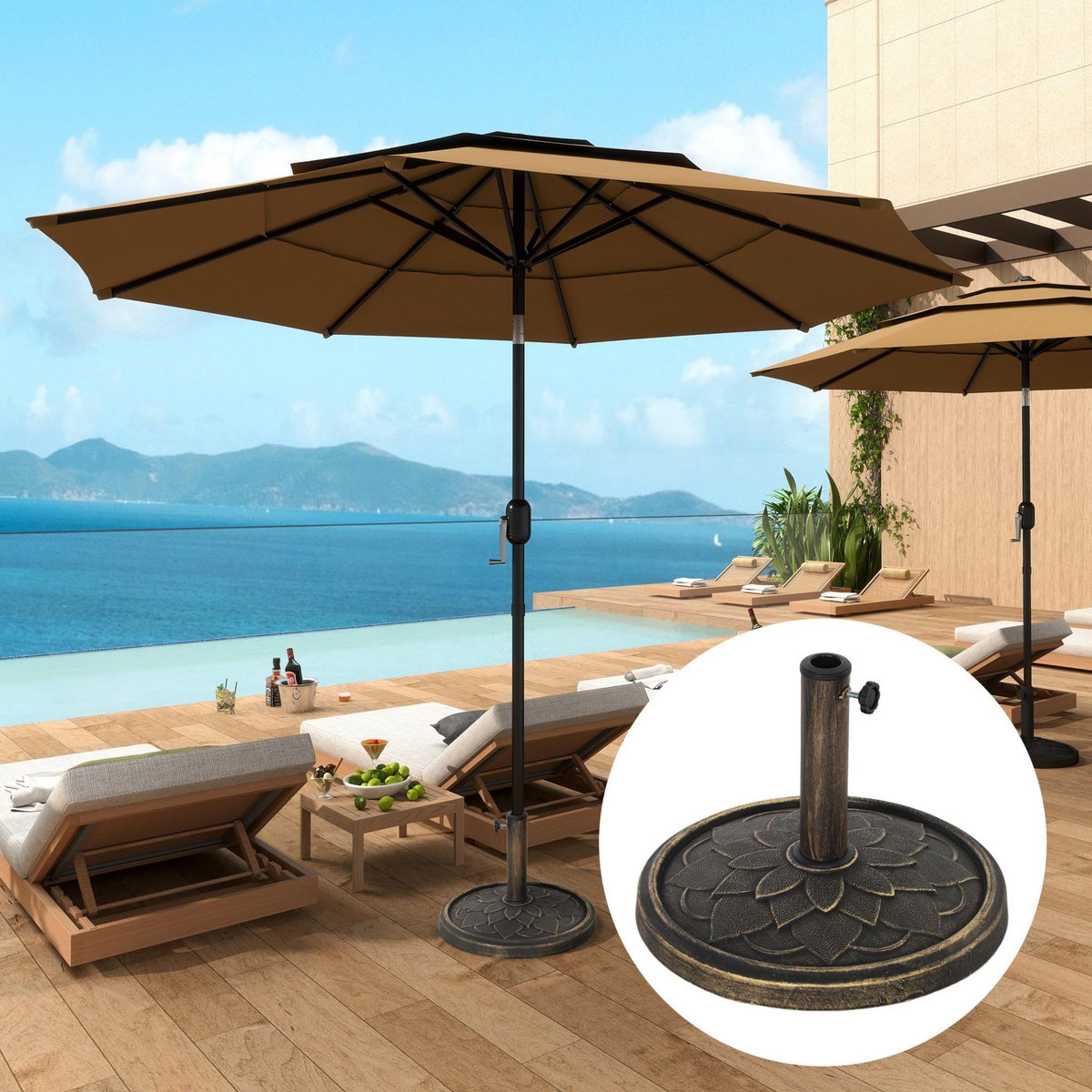 OUTSUNNY Pied de parasol rond résine imitation fonte motif fleur antique dia. 46 cm poids net 12 Kg bronze