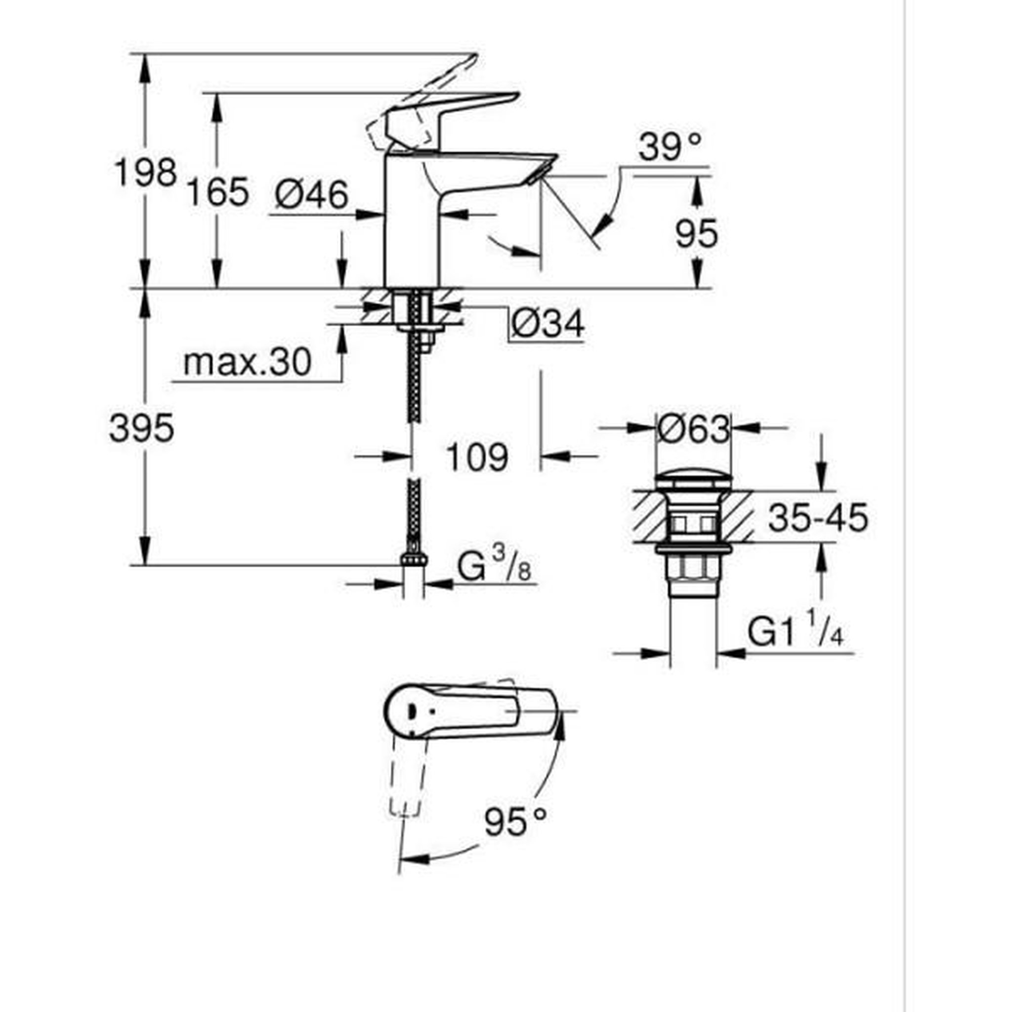 Voir la diapositive 4 : Grohe Mitigeur lavabo monocommande grohe start - noir mat - taille s - economie d'eau