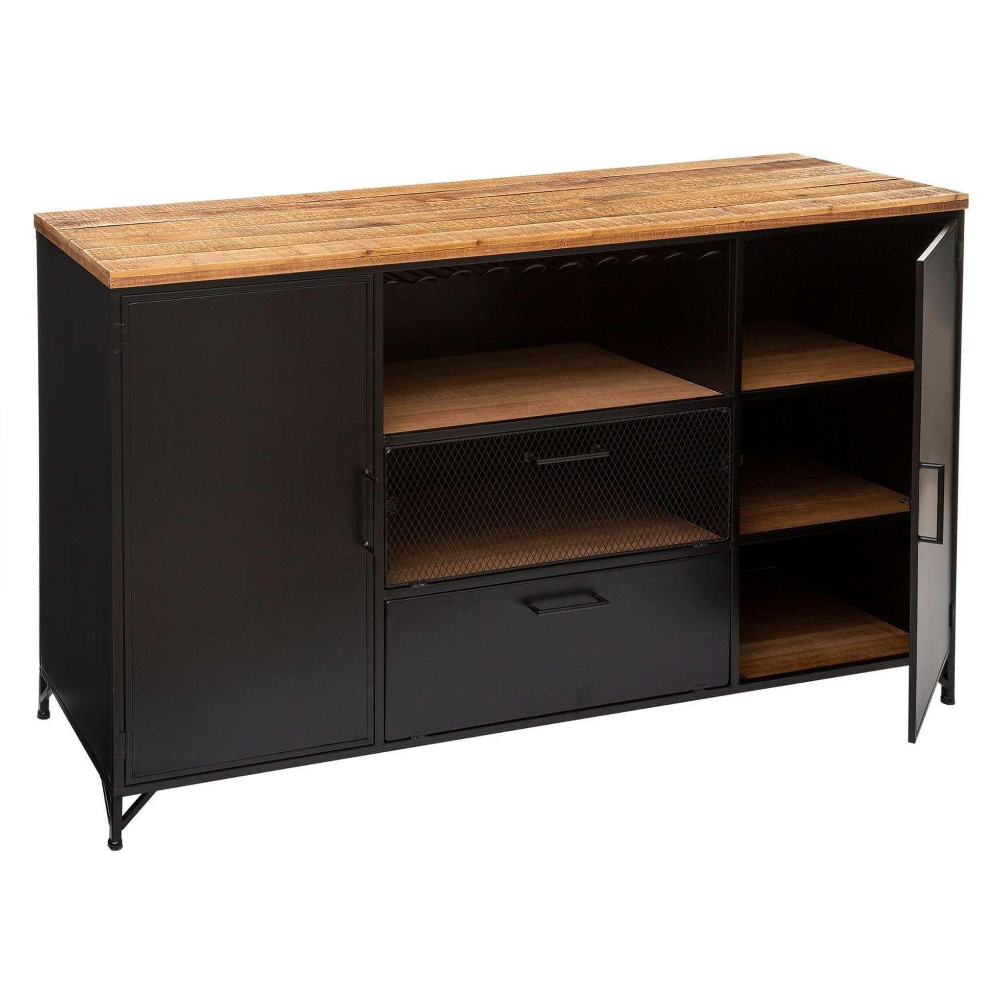 Voir la diapositive 3 : ATMOSPHERA Buffet 2 portes et 2 tiroirs en bois CIERNA - Noir et marron