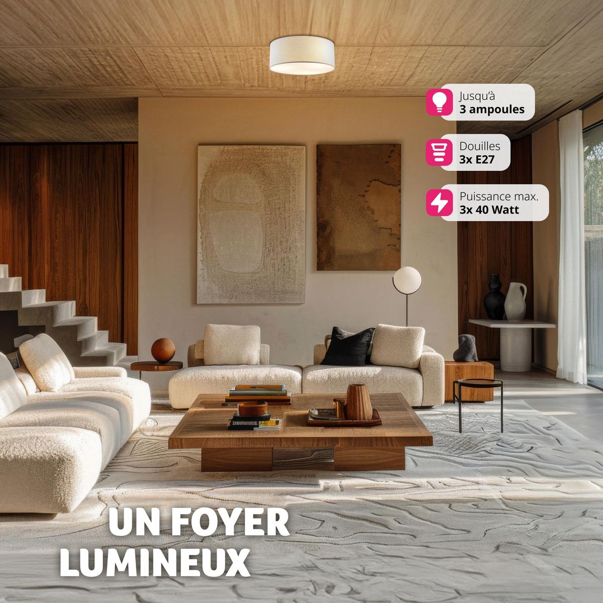 tectake Plafonnier structure en acier gris