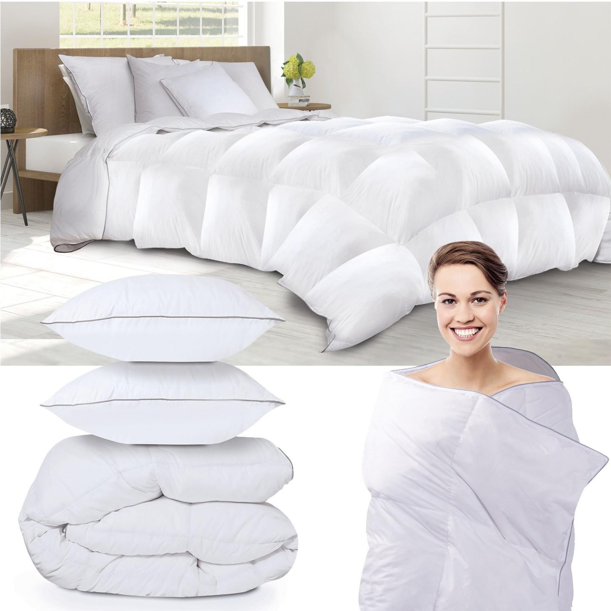 Voir la diapositive 6 : ID MARKET Couette 220x240 cm aela en plume d'oie anti acarien 500 gr + 2 oreillers