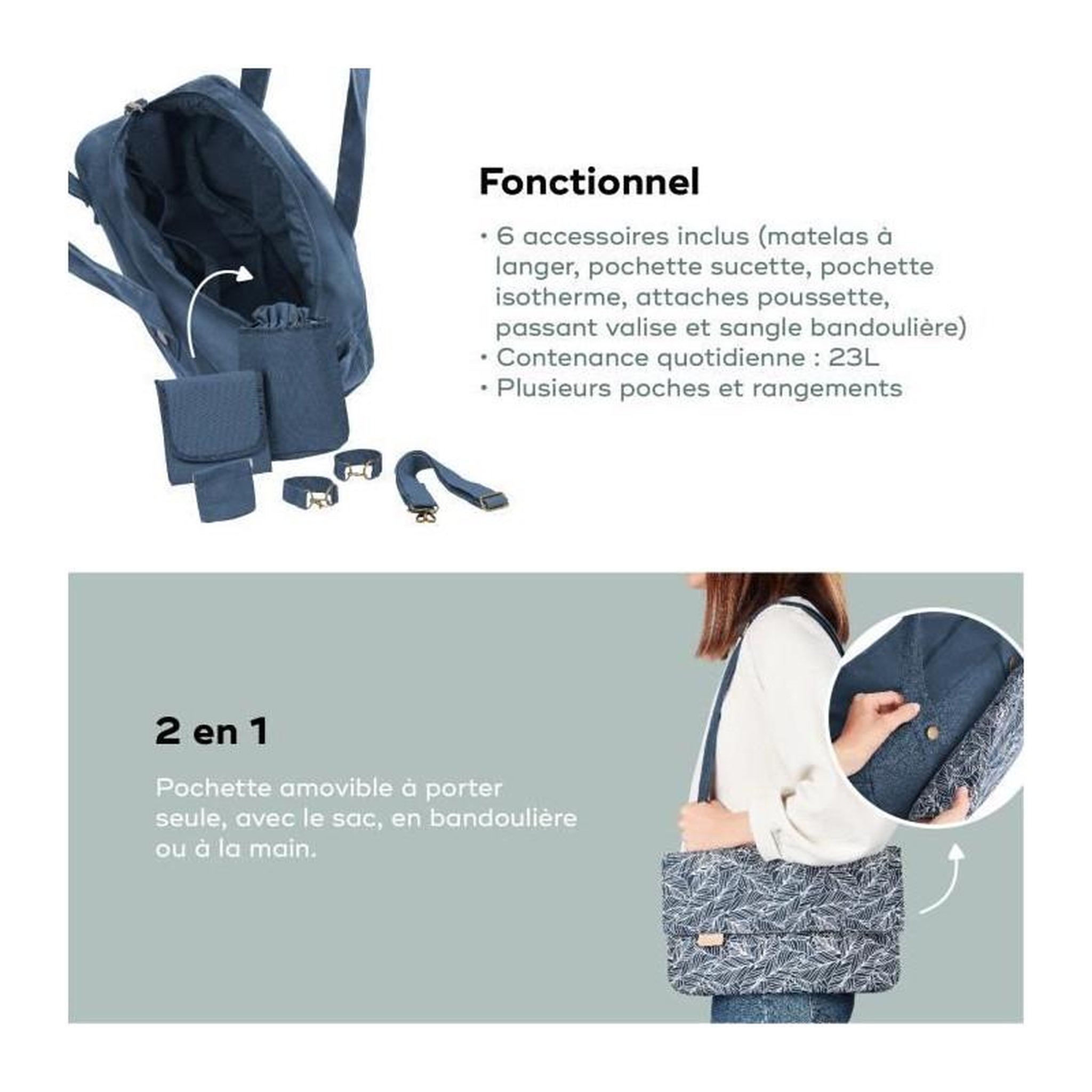 Voir la diapositive 4 : BABYMOOV Babymoov Sac (a langer) Day to Day - Tendance et Fonctionnel, Capacité 23L, Nombreuses poches, 6 Accessoires inclus, Palm