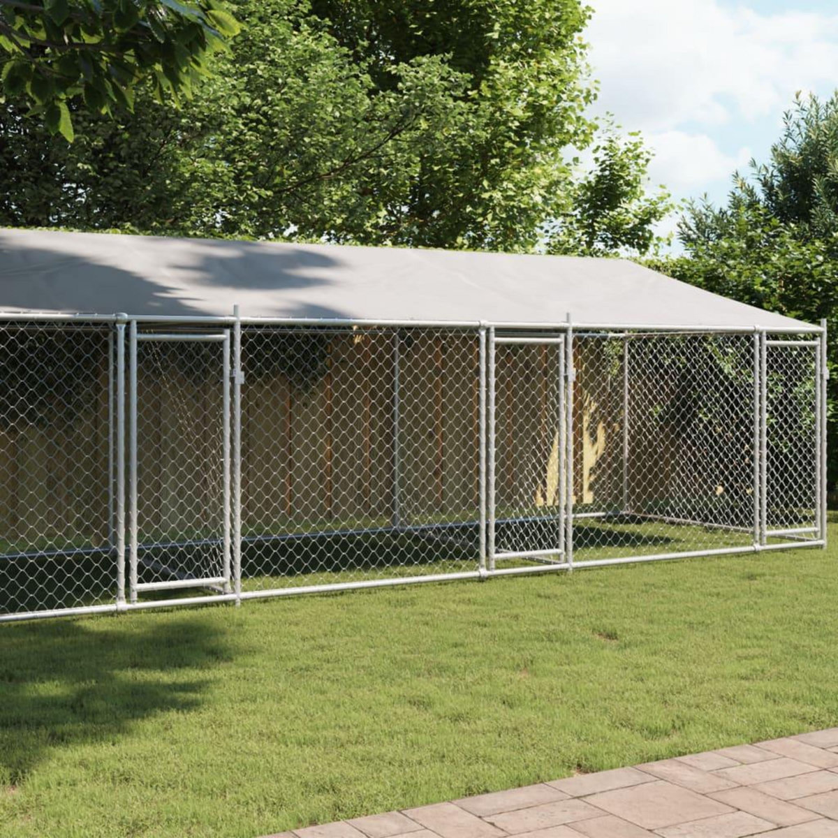 VIDAXL Cage pour chien avec toit et portes gris 8x2x2m acier galvanise