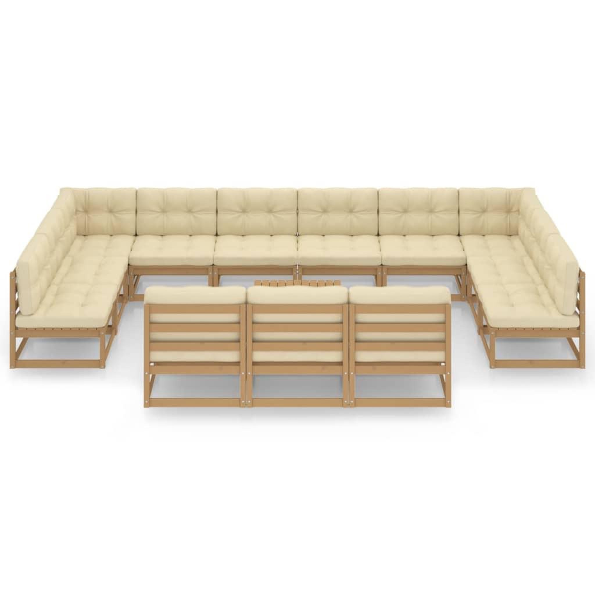 Voir la diapositive 3 : VIDAXL Salon de jardin 14 pcs avec coussins Marron miel Bois de pin