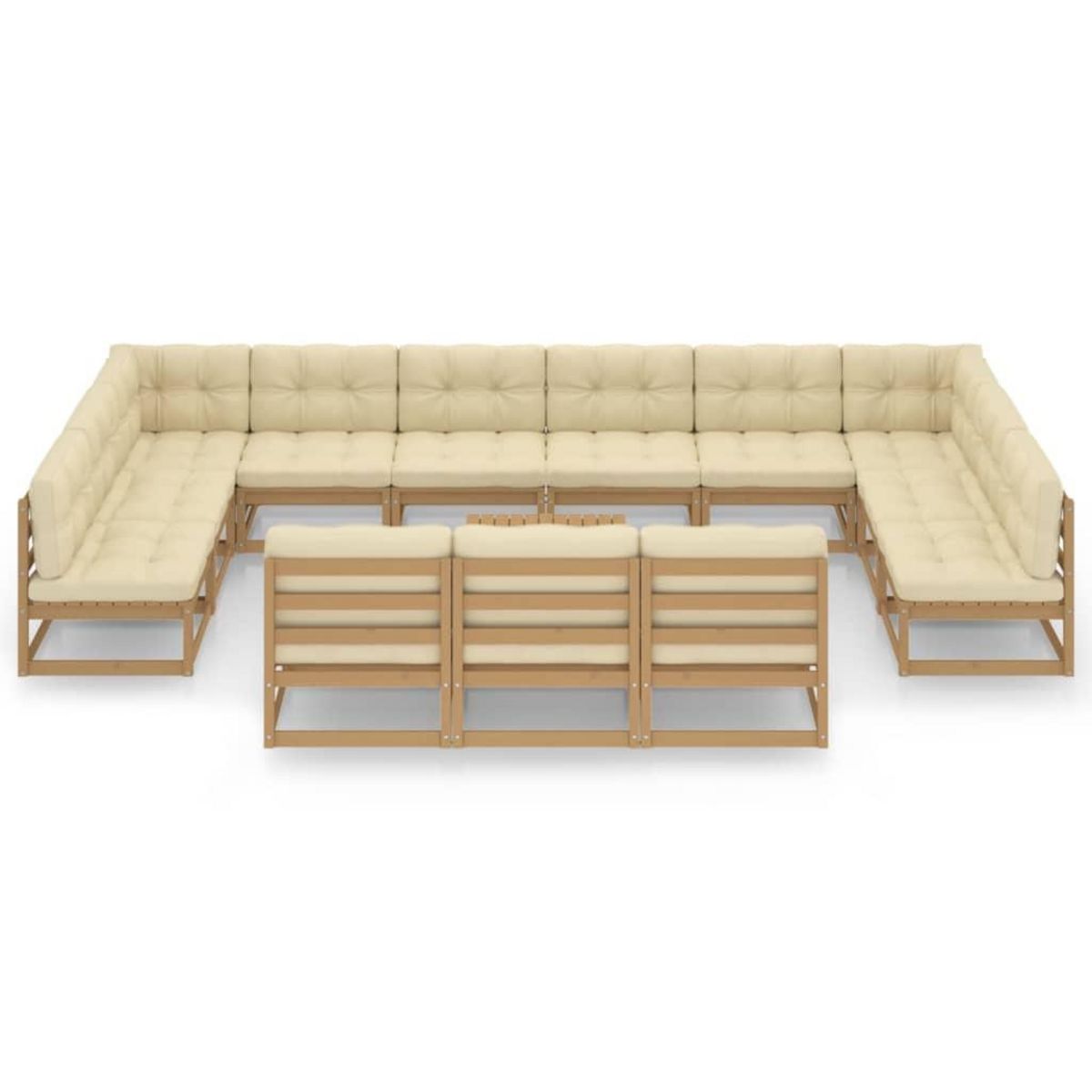 VIDAXL Salon de jardin 14 pcs avec coussins Marron miel Bois de pin