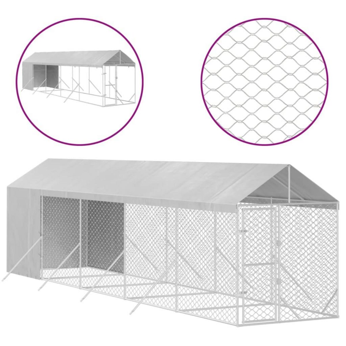 VIDAXL Chenil d'exterieur pour chiens avec toit argente 2x10x2,5 m