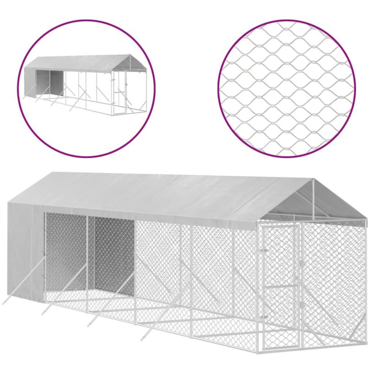 VIDAXL Chenil d'exterieur pour chiens avec toit argente 2x10x2,5 m