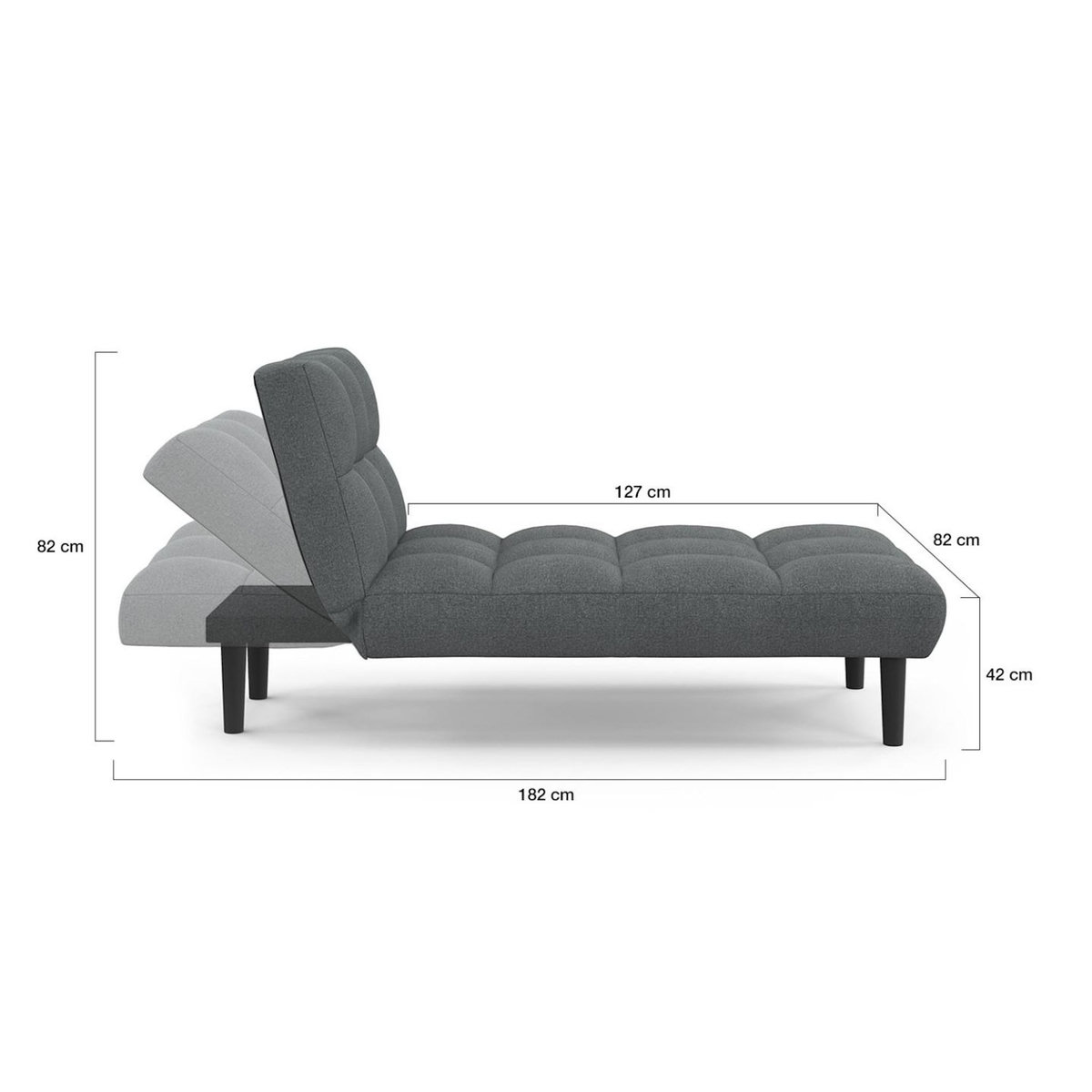 ID MARKET Méridienne clic clac capitonnée SALOME 80 x 180 cm en tissu gris anthracite