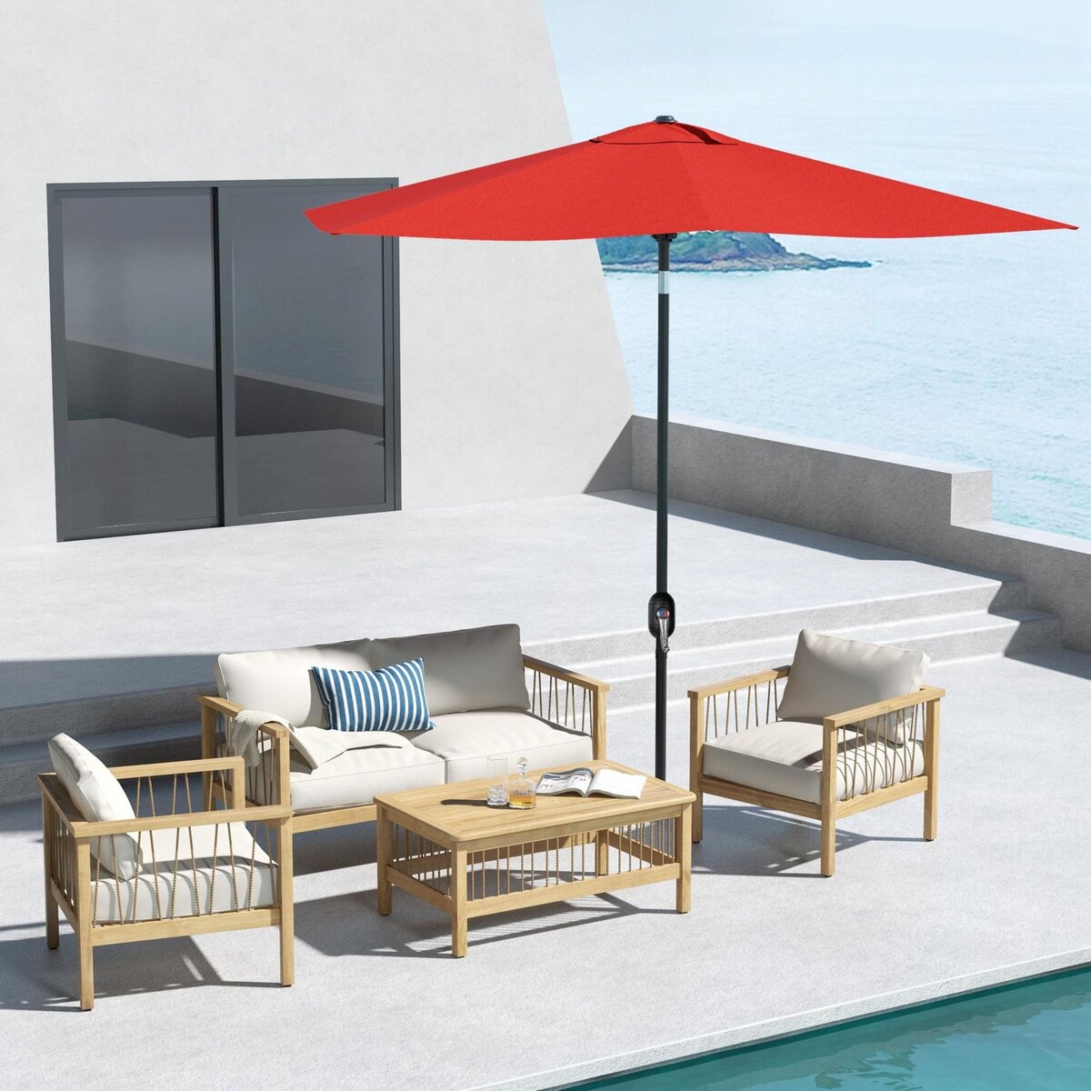 OUTSUNNY Parasol rectangulaire inclinable de jardin avec manivelle métal polyester haute densité anti UV 50+ rouge