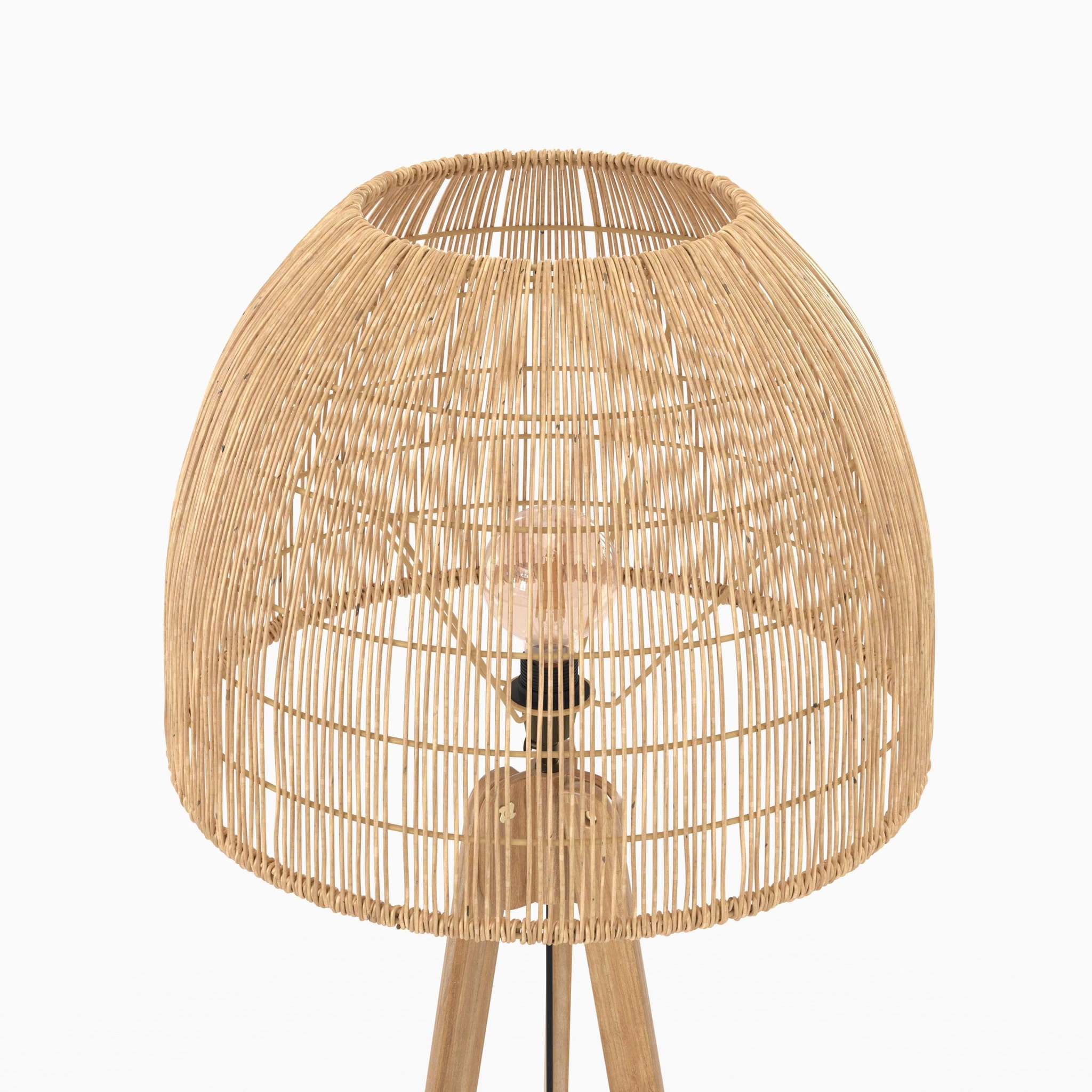 Voir la diapositive 5 : MAISON PAVANE Lampadaire trépied en rotin et bois de teck massif-corte