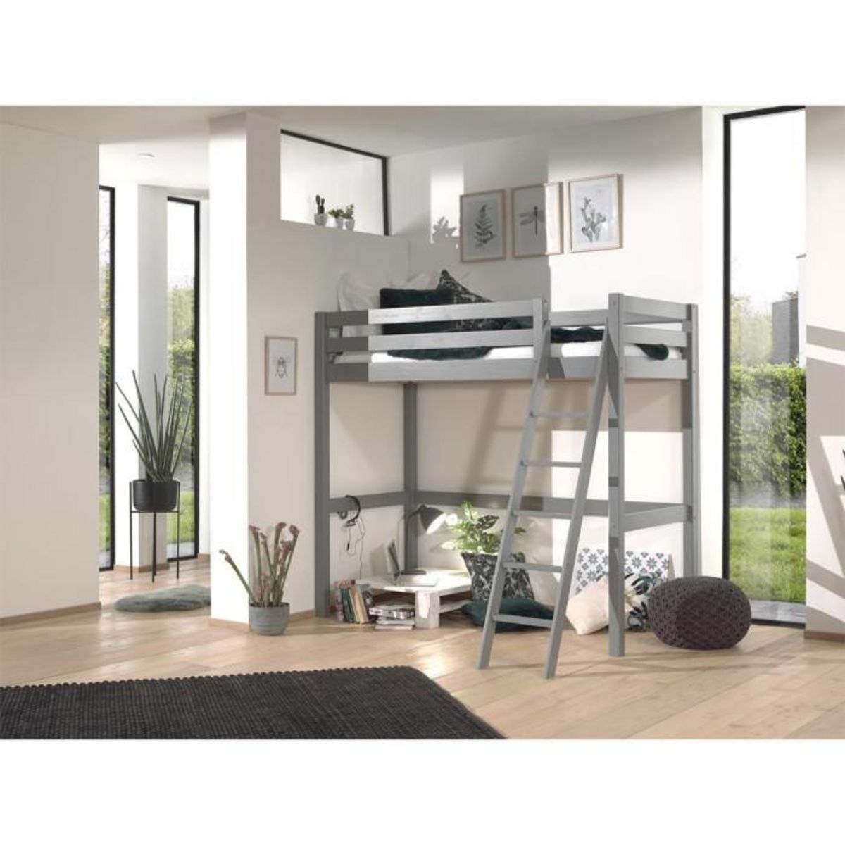 Paris Prix Lit Mezzanine Enfant  Pino  90x200cm Gris