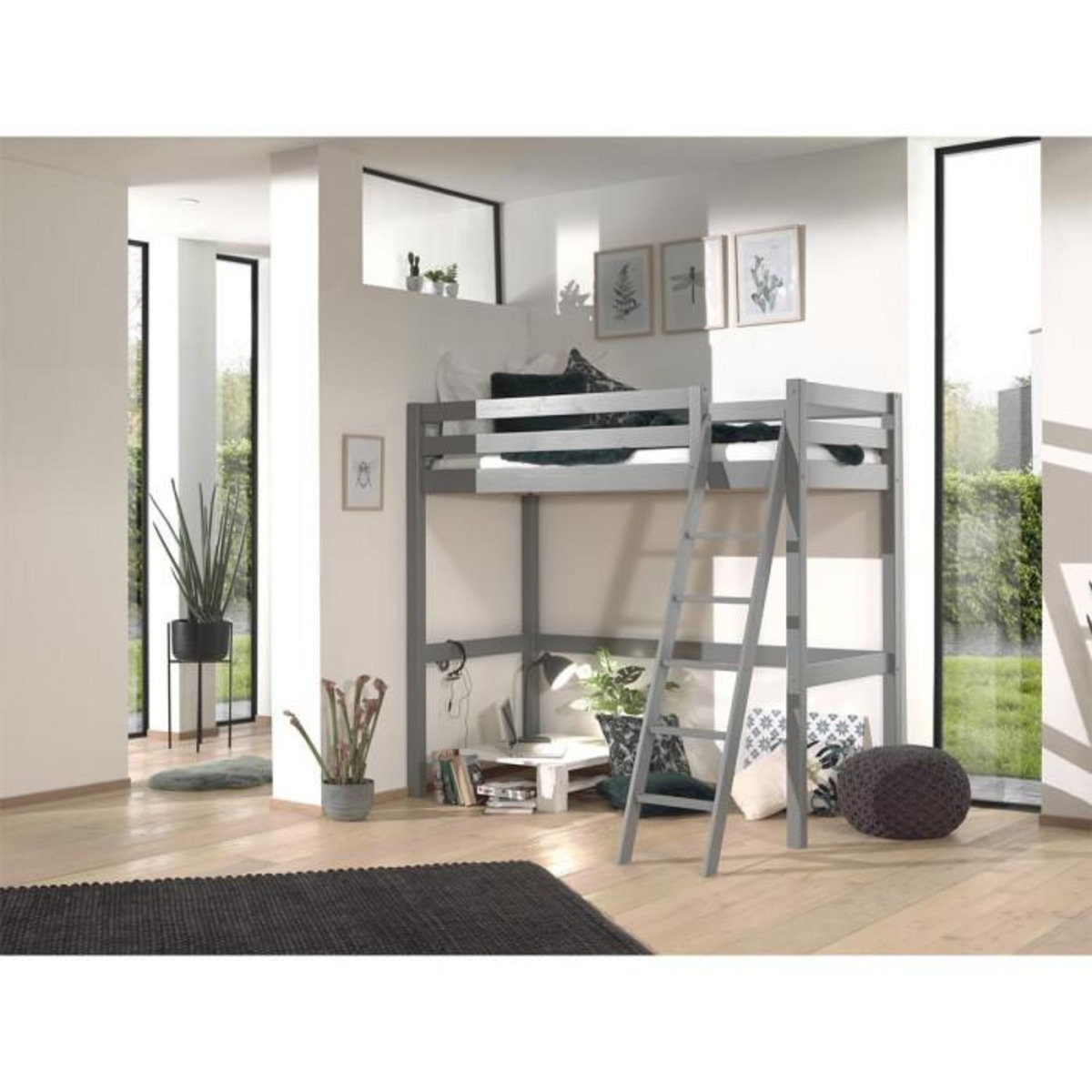 Paris Prix Lit Mezzanine Enfant  Pino  90x200cm Gris