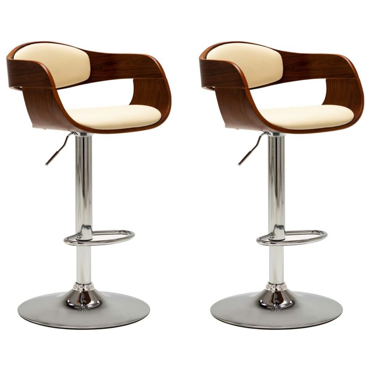 VIDAXL Chaises de bar lot de 2 creme bois courbe et similicuir