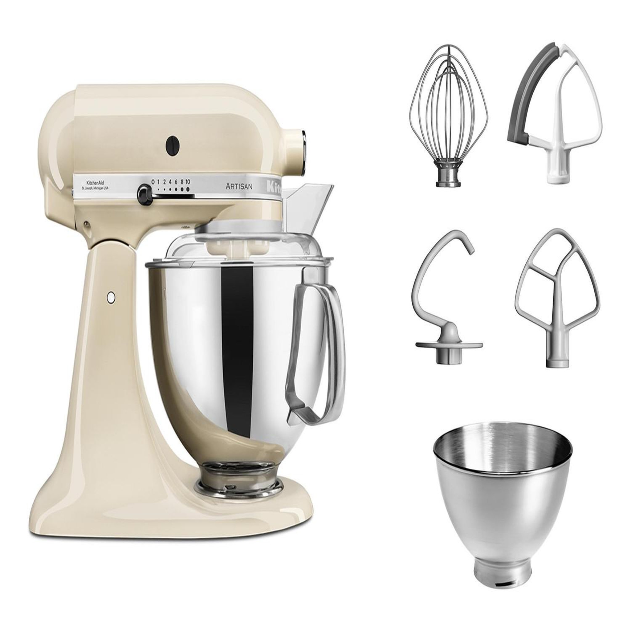 Voir la diapositive 3 : KitchenAid Robot pâtissier multifonction à tête inclinable 4,8l 300w crème - 5ksm175pseac