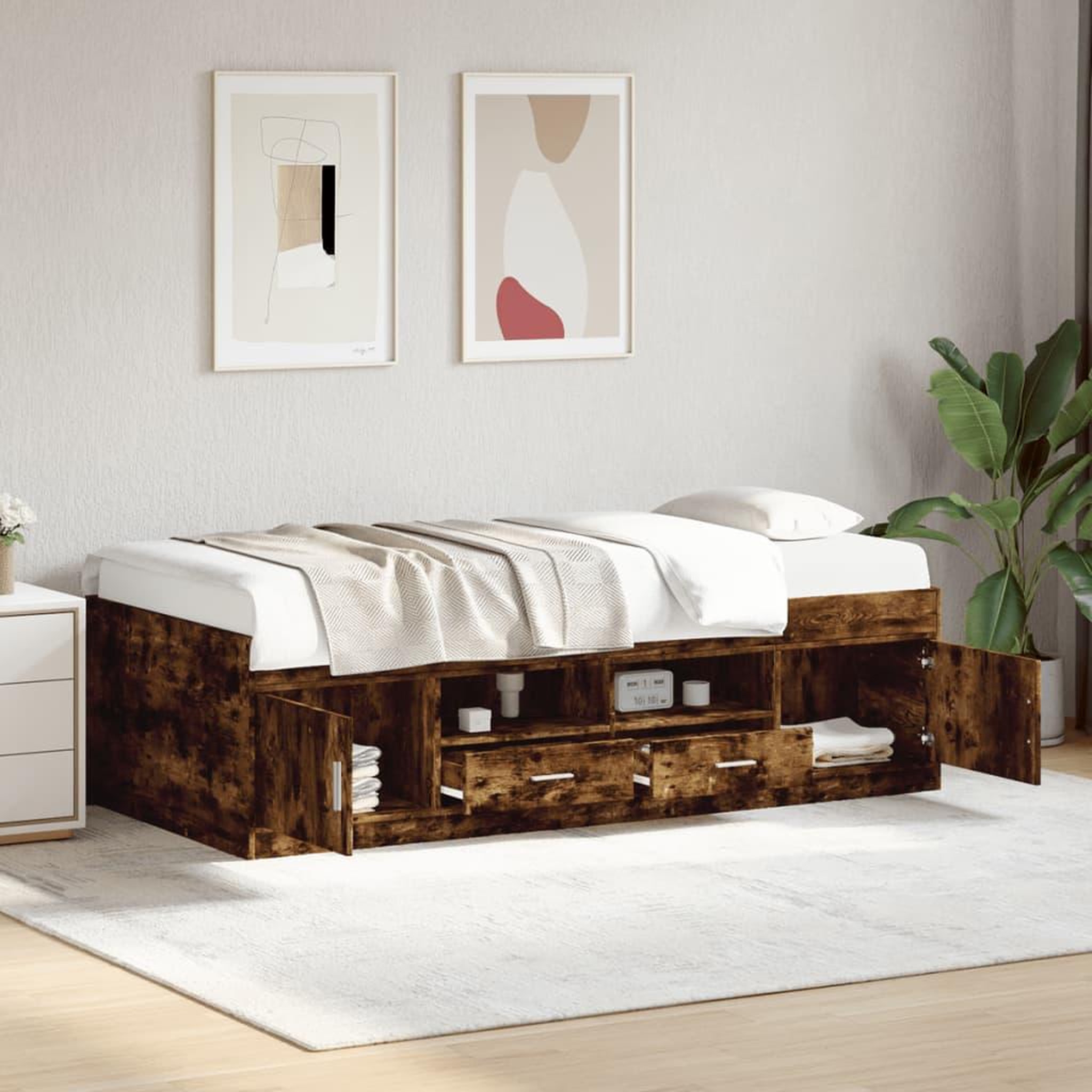 VIDAXL Lit de jour avec tiroirs sans matelas chene fume 100x200 cm