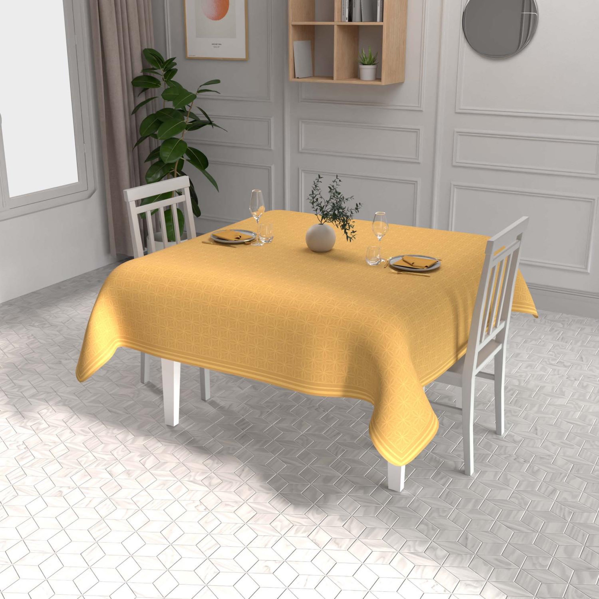 SOLEIL D'OCRE Nappe imprimée anti-tâches LINOVA, par Soleil d'Ocre. Coloris disponibles : Jaune