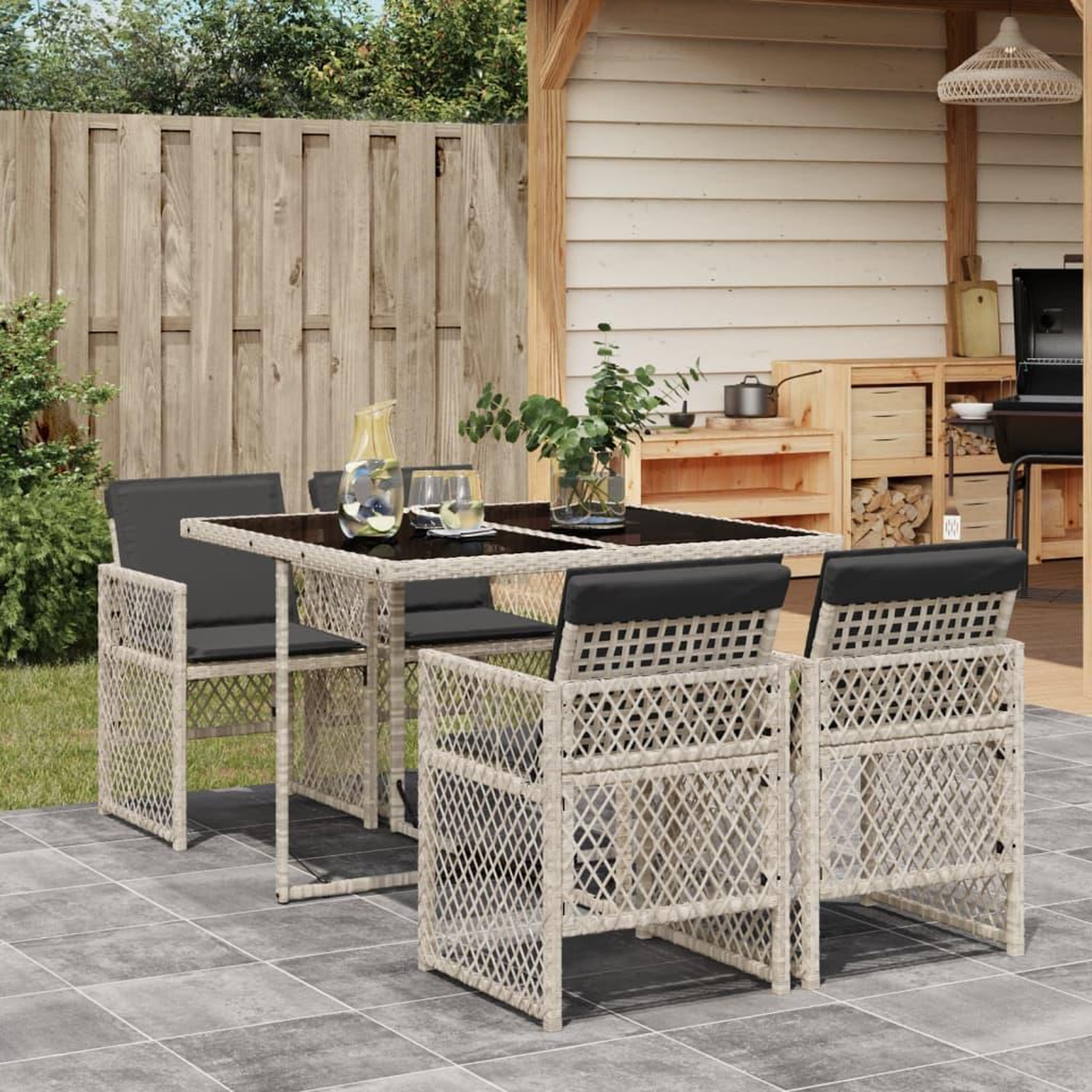 VIDAXL Ensemble a manger de jardin et coussins 5 pcs gris clair rotin
