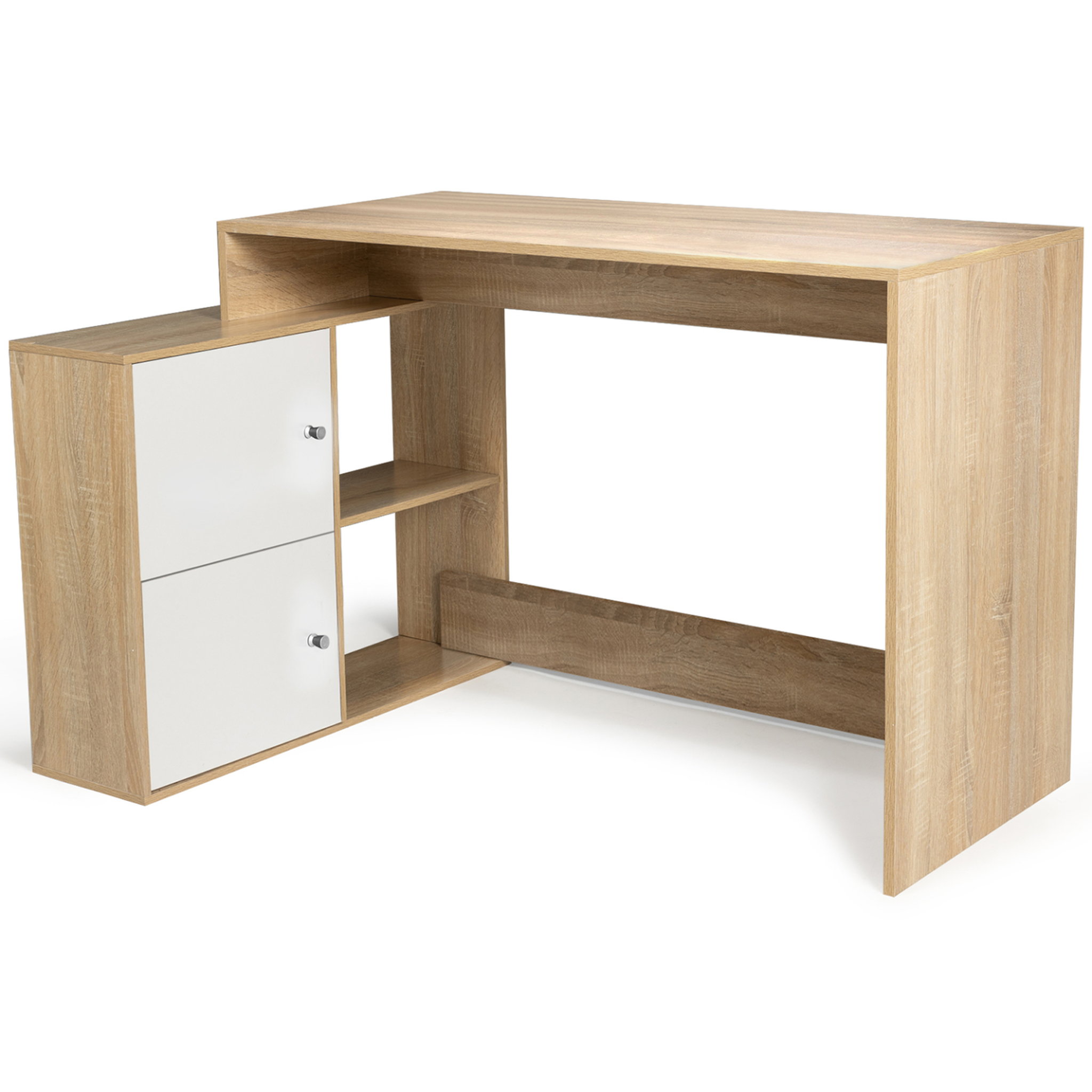 ID MARKET Bureau d'angle en forme de l bob avec portes façon hêtre et blanc