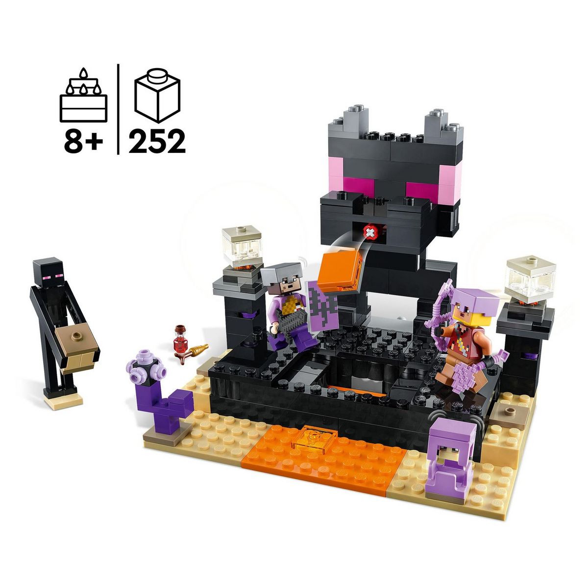 LEGO Minecraft 21242 L'arène de l'End, Jouet de Combat avec Lave, Figurine Dragon de l'Ender et Enderman