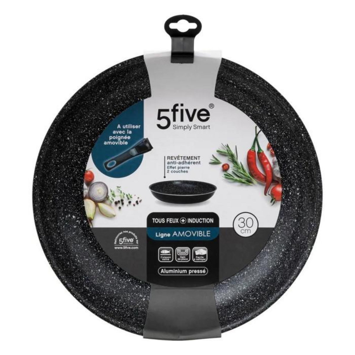 FIVE Poêle en Aluminium  Amovible  30cm Noir