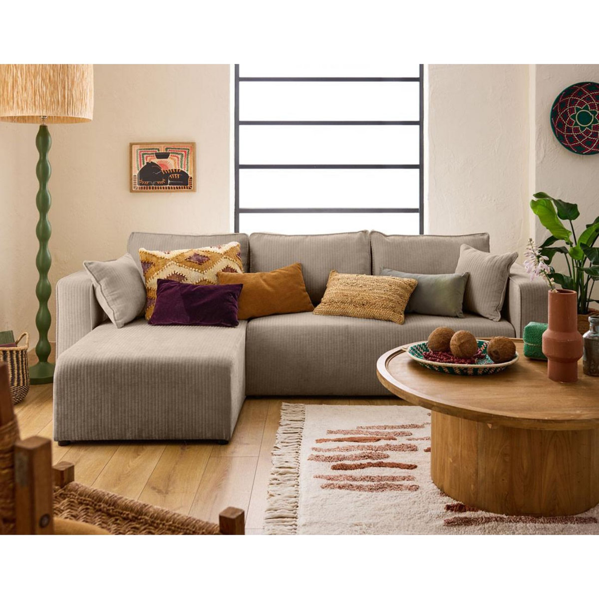 BEST MOBILIER Topaze - canapé d'angle réversible - 4 places - convertible avec coffre - en velours côtelé plat