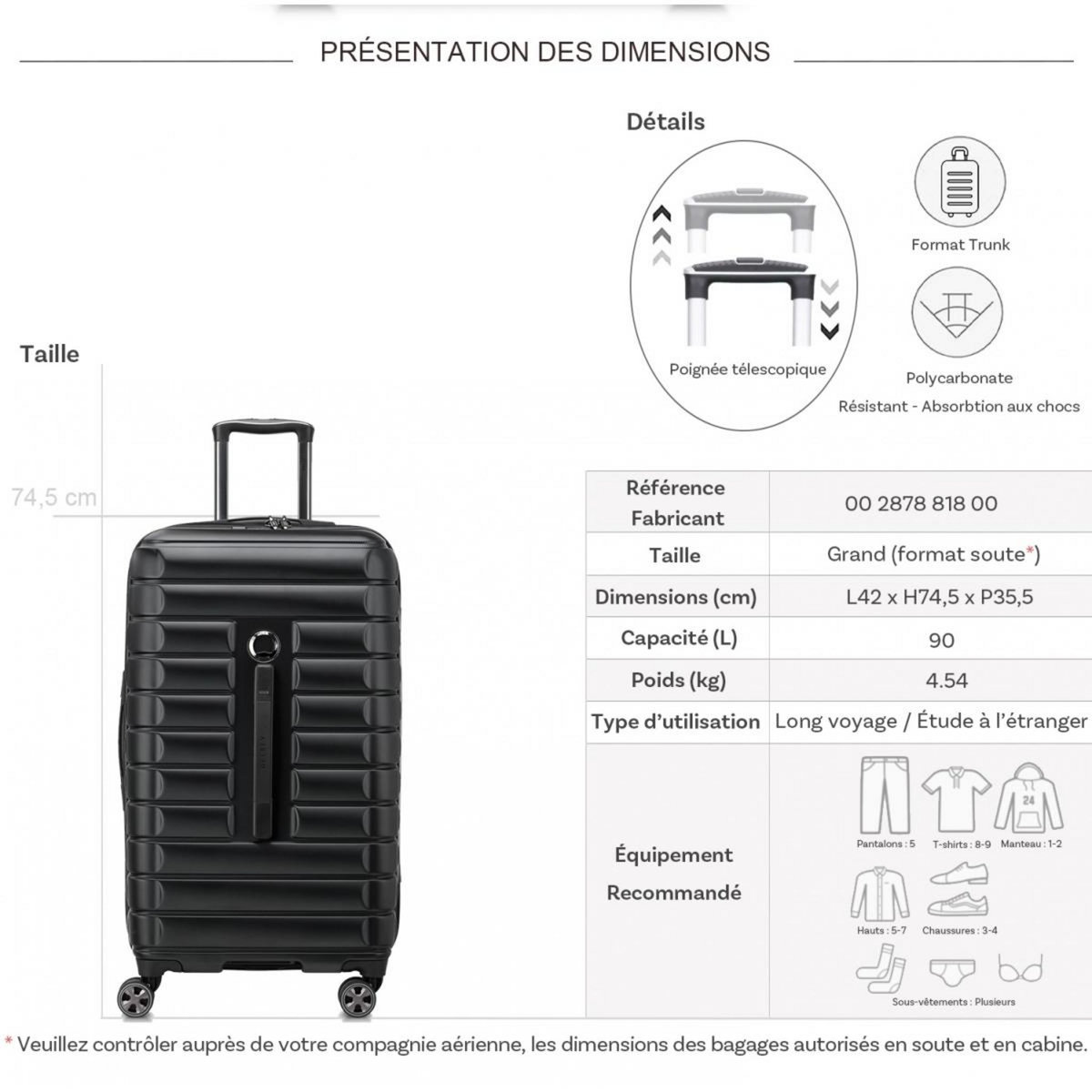 Delsey Grande valise rigide Trunk Shadow 5.0 TSA polycarbonate 74.5cm