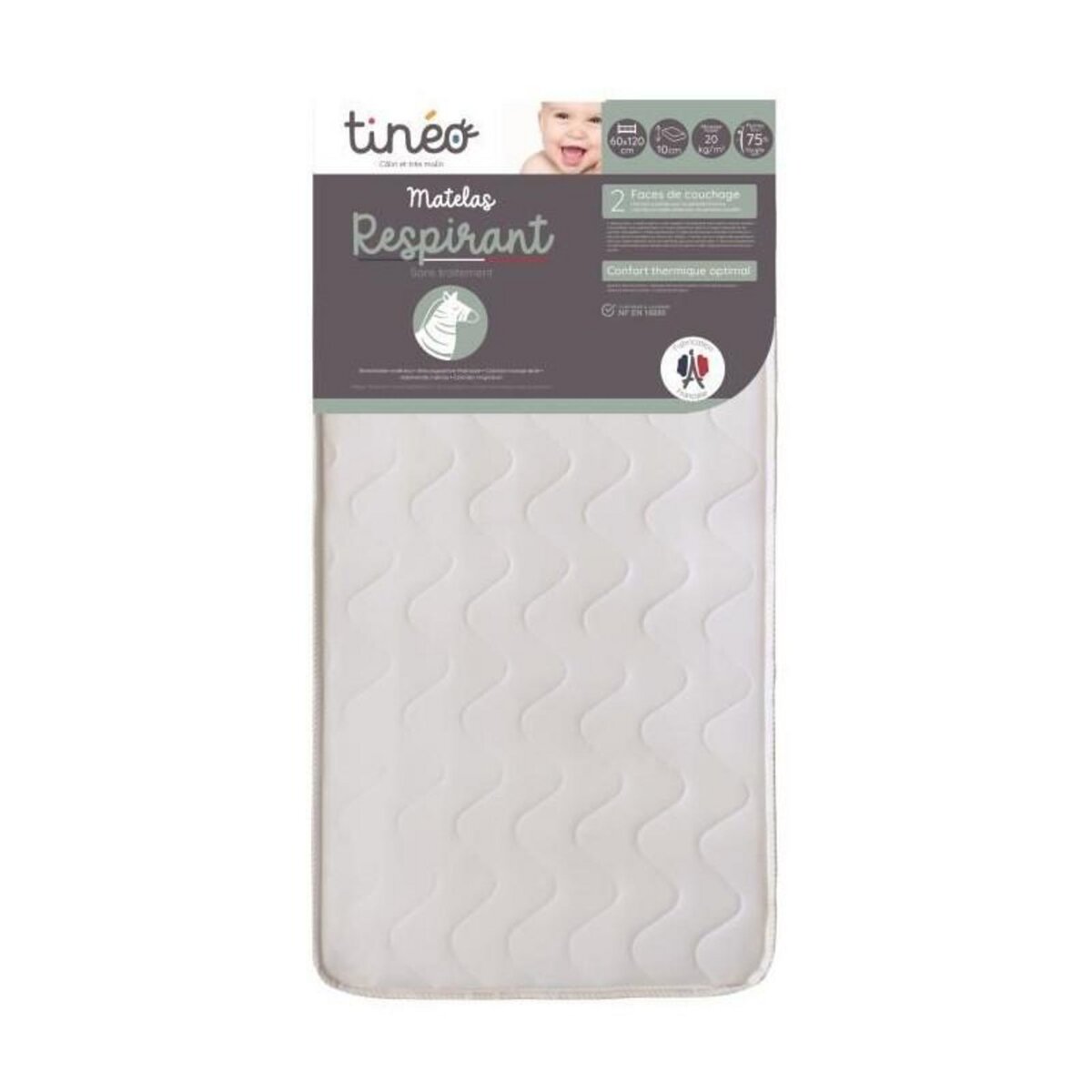 TINEO Matelas - Tissu - 60x120 - 10 cm - Respirant - TINEO