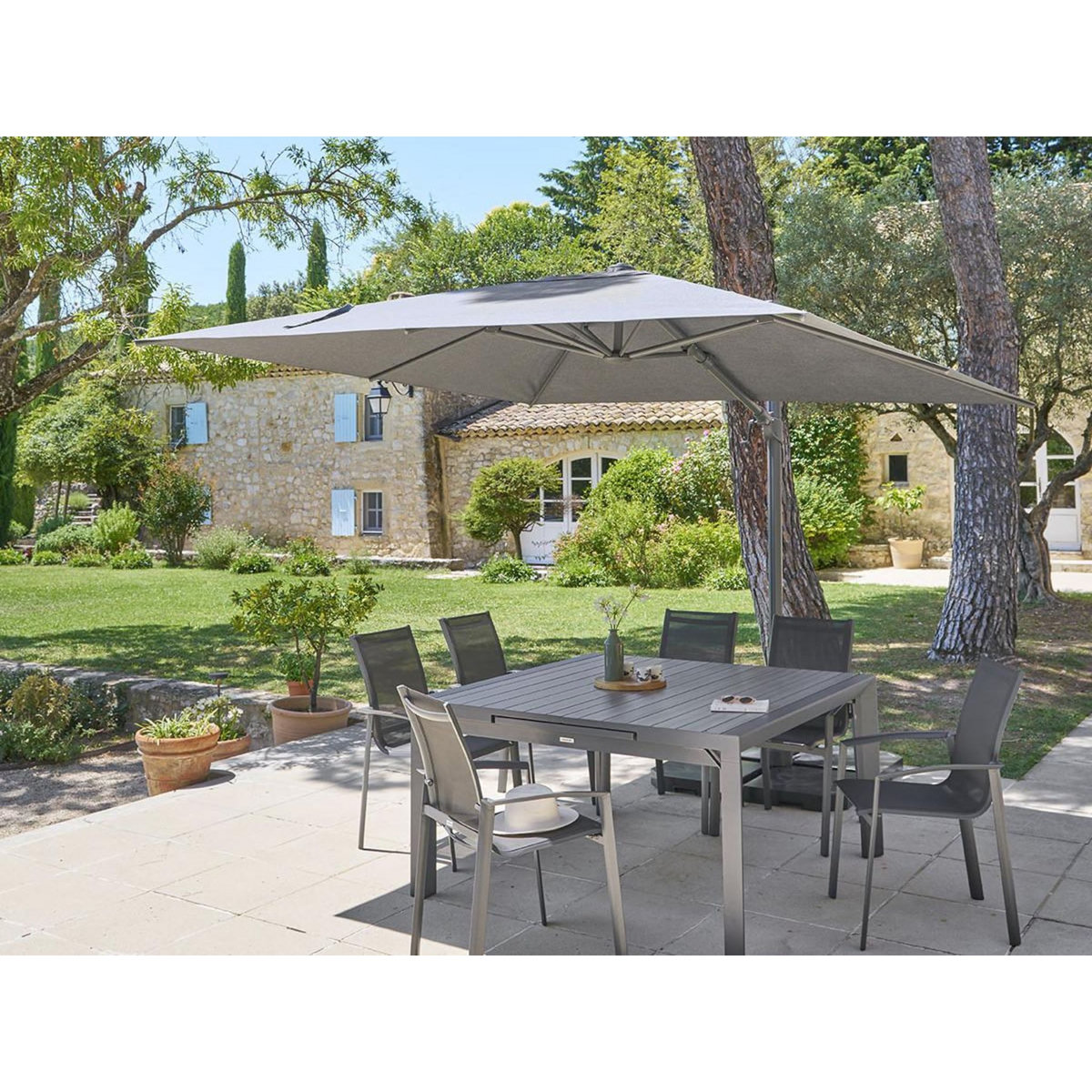 HESPERIDE Parasol déporté rectangulaire Melhia anthracite - 4 x 3 m - Hespéride