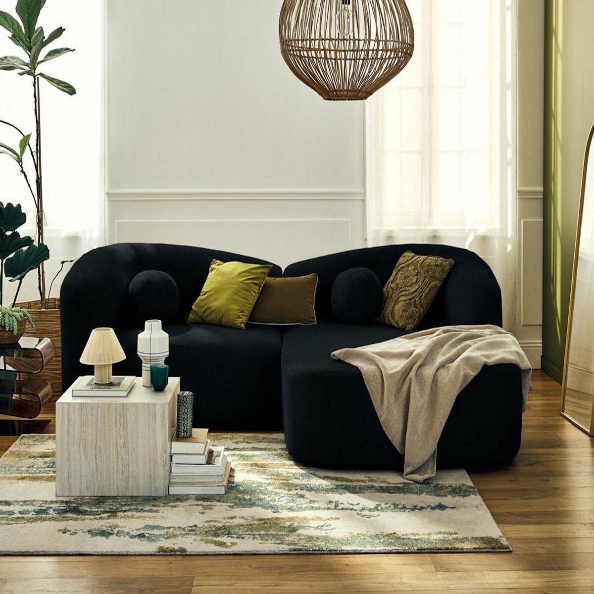 LISA DESIGN Charles - canapé d'angle droit 4 places en velours texturé