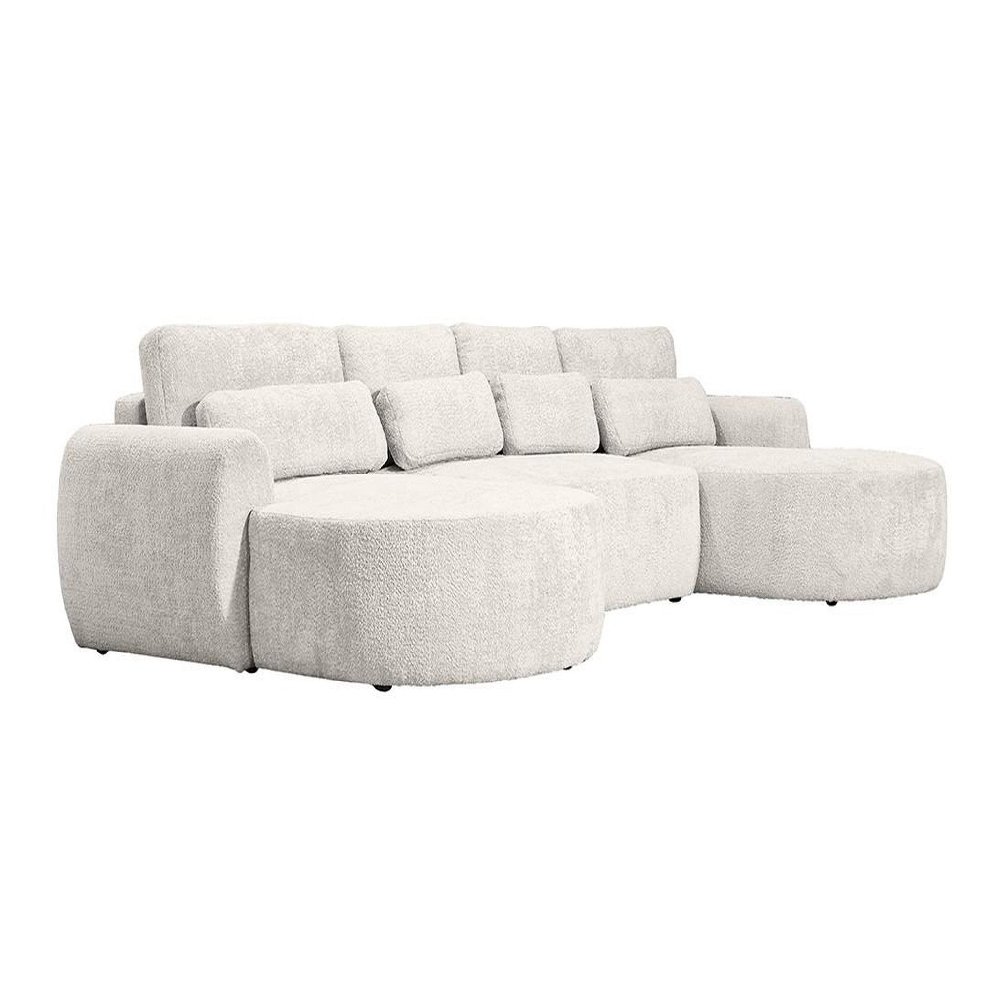 BEST MOBILIER Mahina - canapé panoramique en u 7 places - convertible avec coffre - en tissu bouclette. Coloris disponibles : Rose