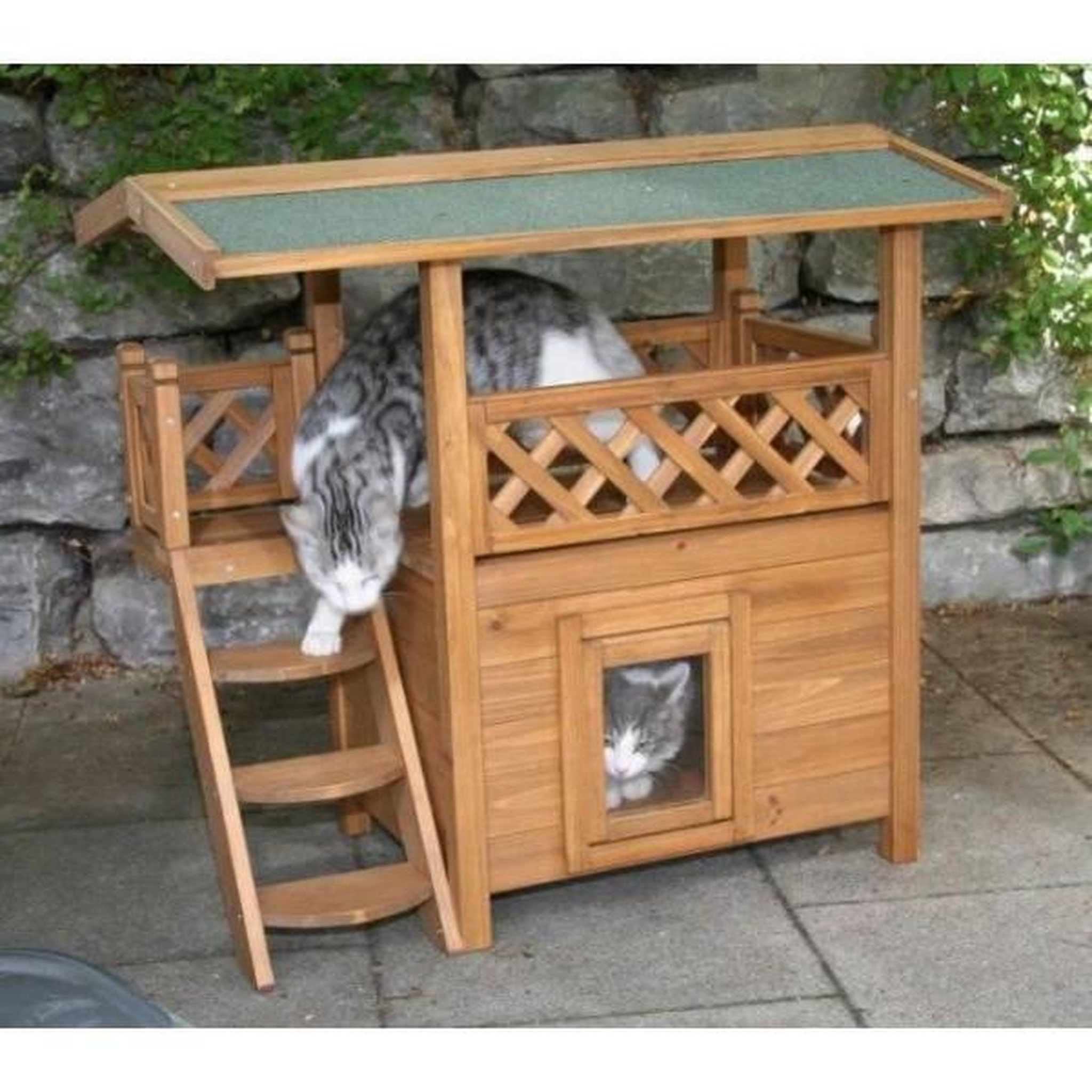 Voir la diapositive 3 : KERBL Maisonnette pour chat - KERBL - Lodge - Bois - Marron / Vert - 77 x 50 x 73 cm