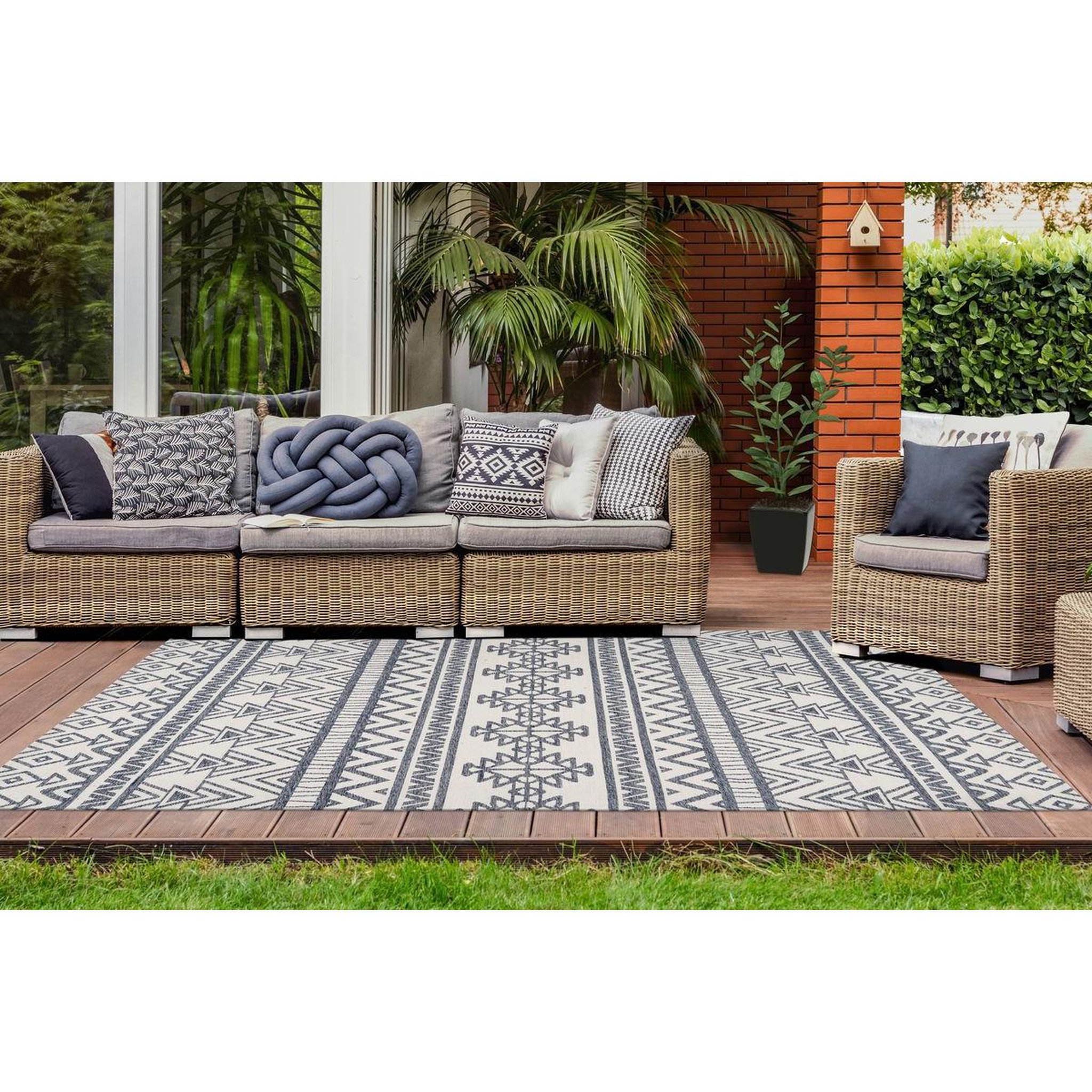 Voir la diapositive 2 : Paris Prix Tapis d'Extérieur Ethnique  Yoga  Anthracite & Ivoire