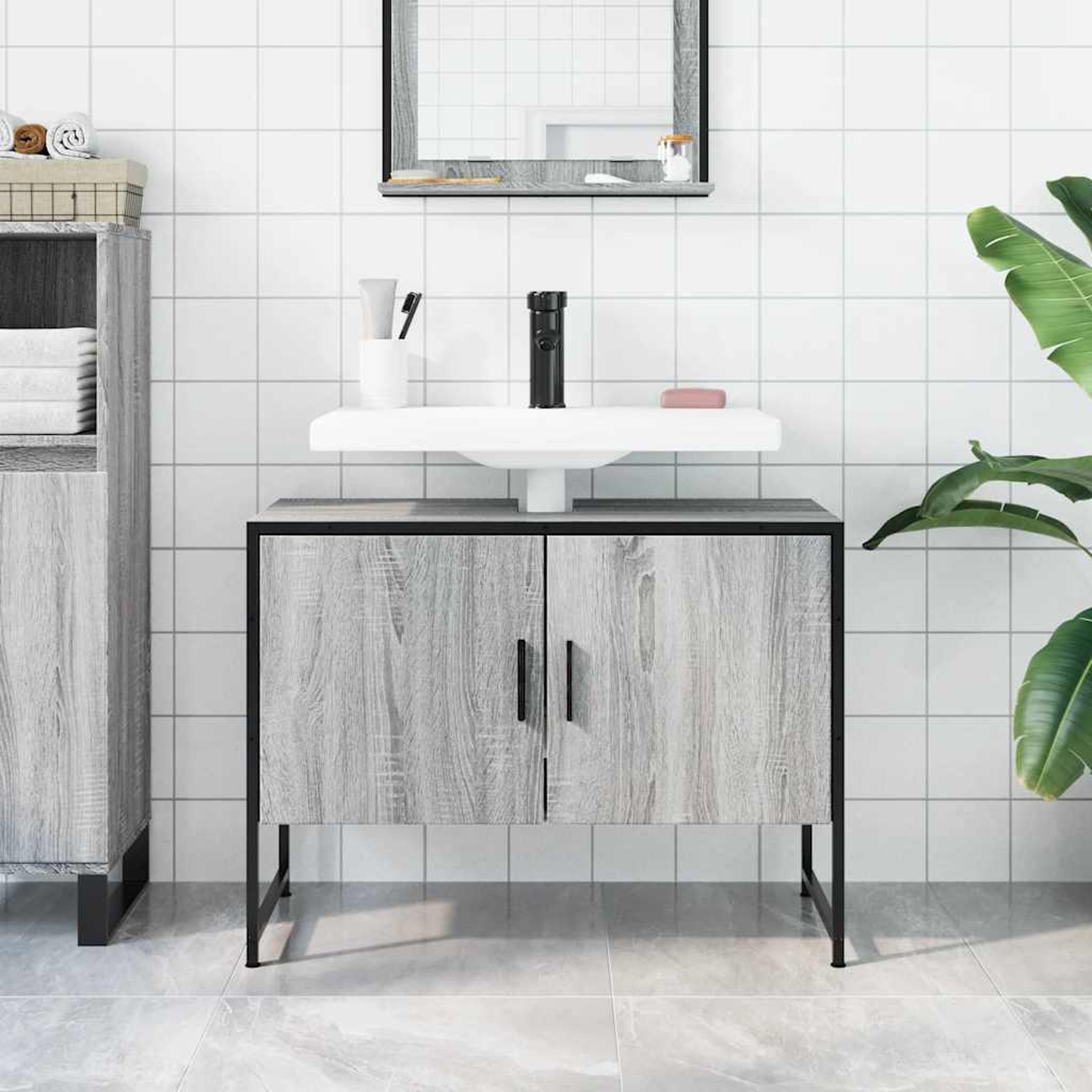 Voir la diapositive 3 : VIDAXL Armoire lavabo de salle de bain sonoma gris bois d'ingenierie