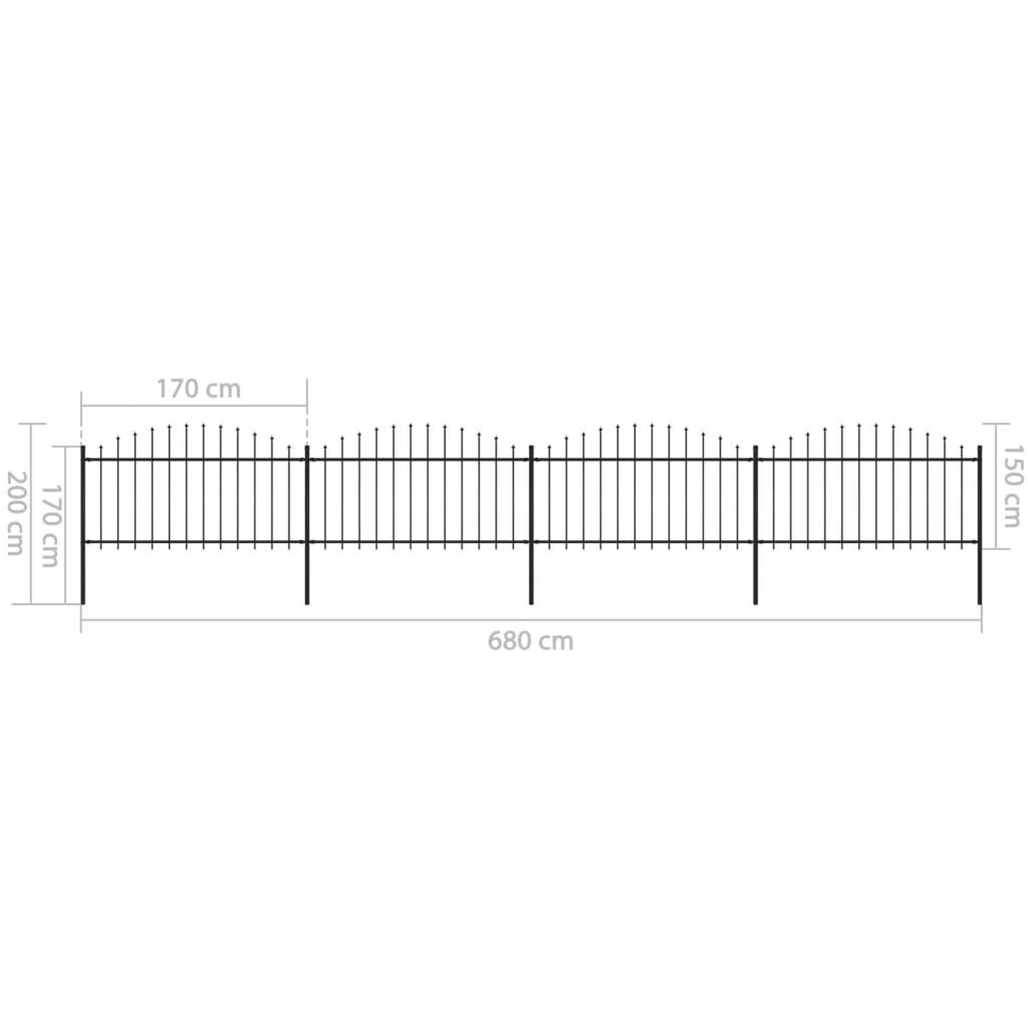 Voir la diapositive 6 : VIDAXL Cloture de jardin a dessus en lance Acier (1,25-1,5)x6,8 m Noir
