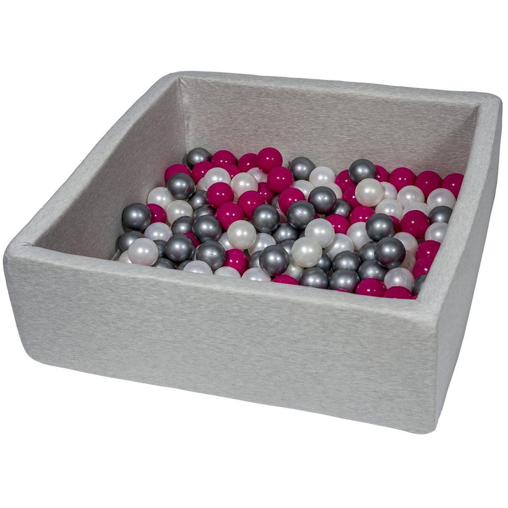 VELINDA Piscine à balles pour enfant,  90x90 cm, aire de jeu + 150 balles perle, rose, argent