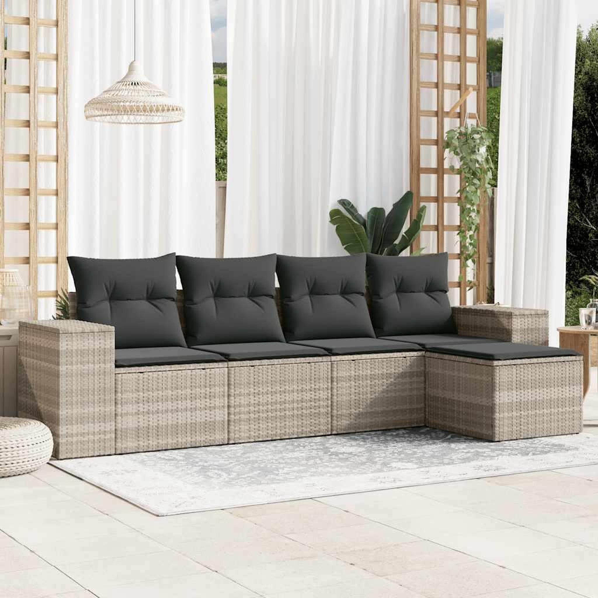 VIDAXL Salon de jardin 5 pcs avec coussins gris clair resine tressee