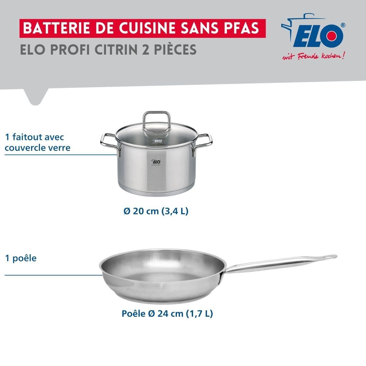 ELO Ensemble de 1 Poêle de cuisson 24 cm et 1 faitout 20 cm Elo Profi Citrin