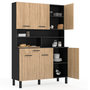 Voir la diapositive 4 : ID MARKET Buffet de cuisine 120 CM CINA 6 portes + tiroir noir et façon hêtre