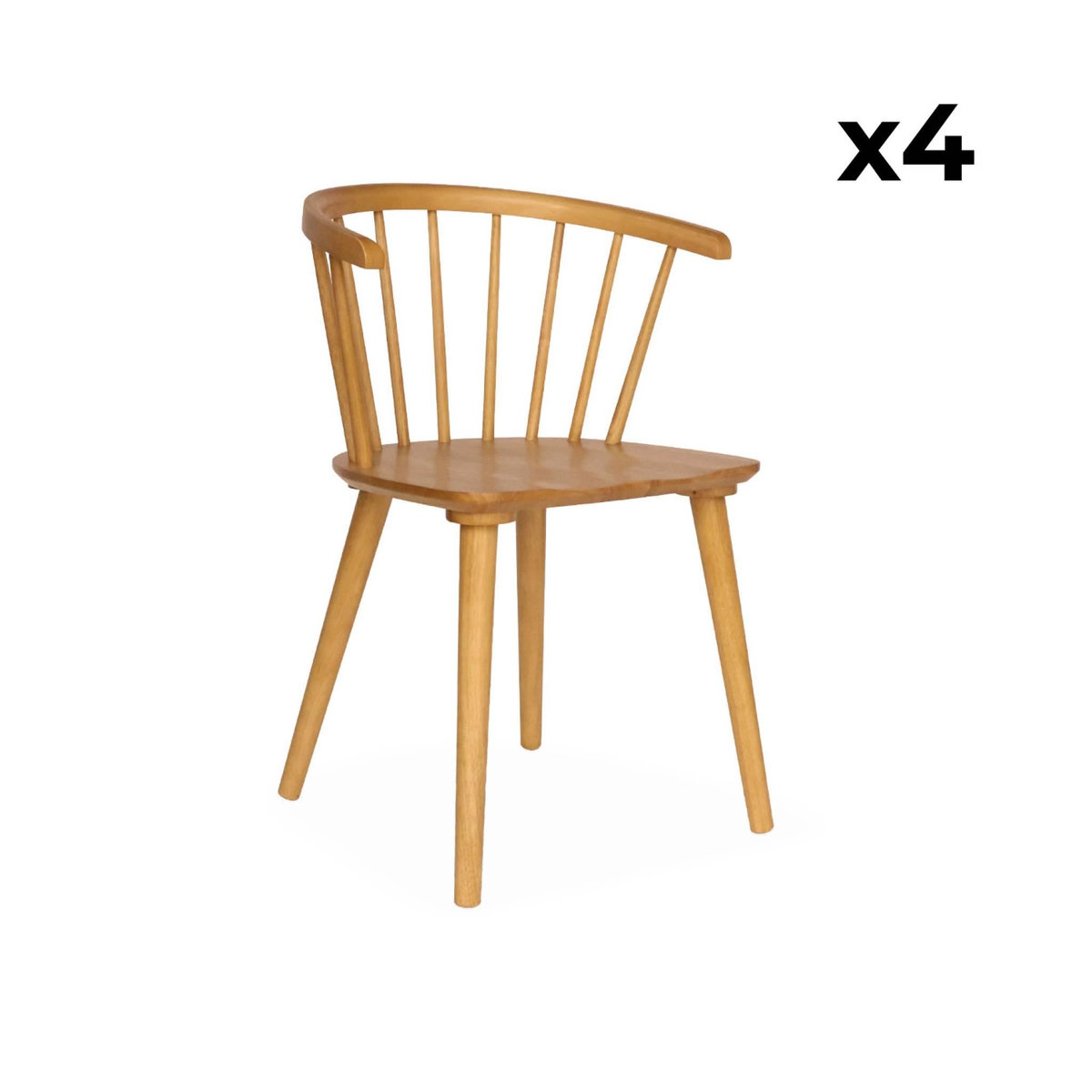 SWEEEK Lot de 4 chaises naturelles à barreaux en bois et contreplaqué. Paula. L 51 x P 53 x H 75cm
