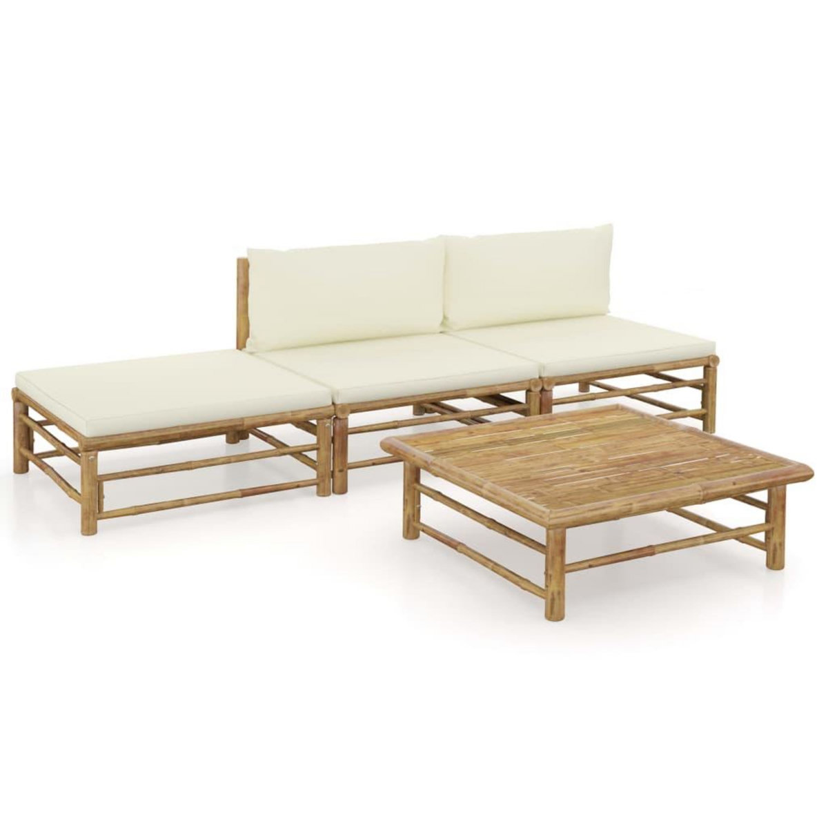 VIDAXL Salon de jardin 4 pcs avec coussins blanc creme bambou