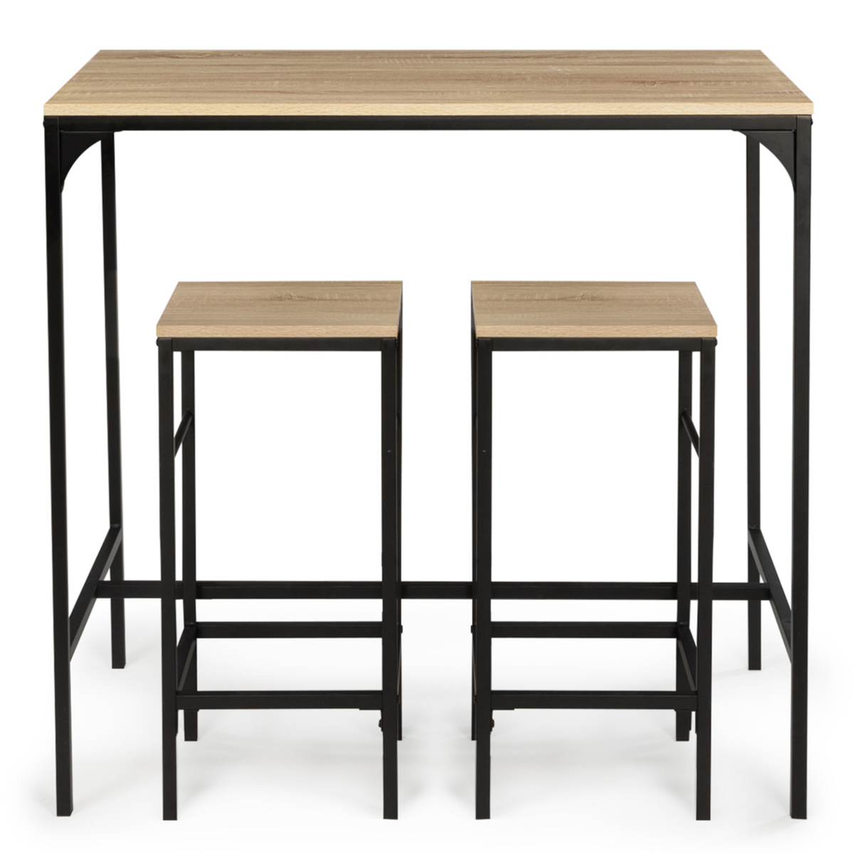 ID MARKET Ensemble table haute de bar DETROIT 95 cm et 2 tabourets design industriel
