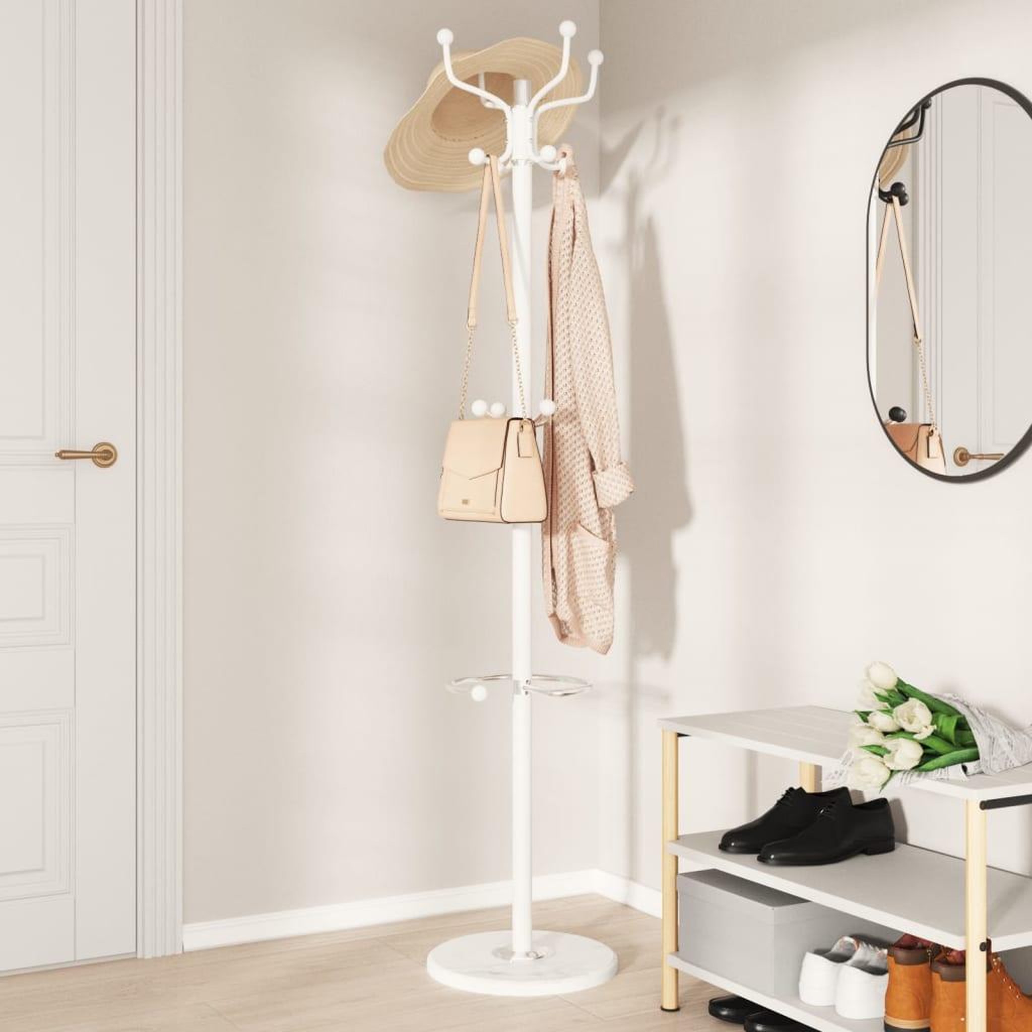 Voir la diapositive 3 : VIDAXL Porte-manteau avec porte-parapluie blanc fer enduit de poudre