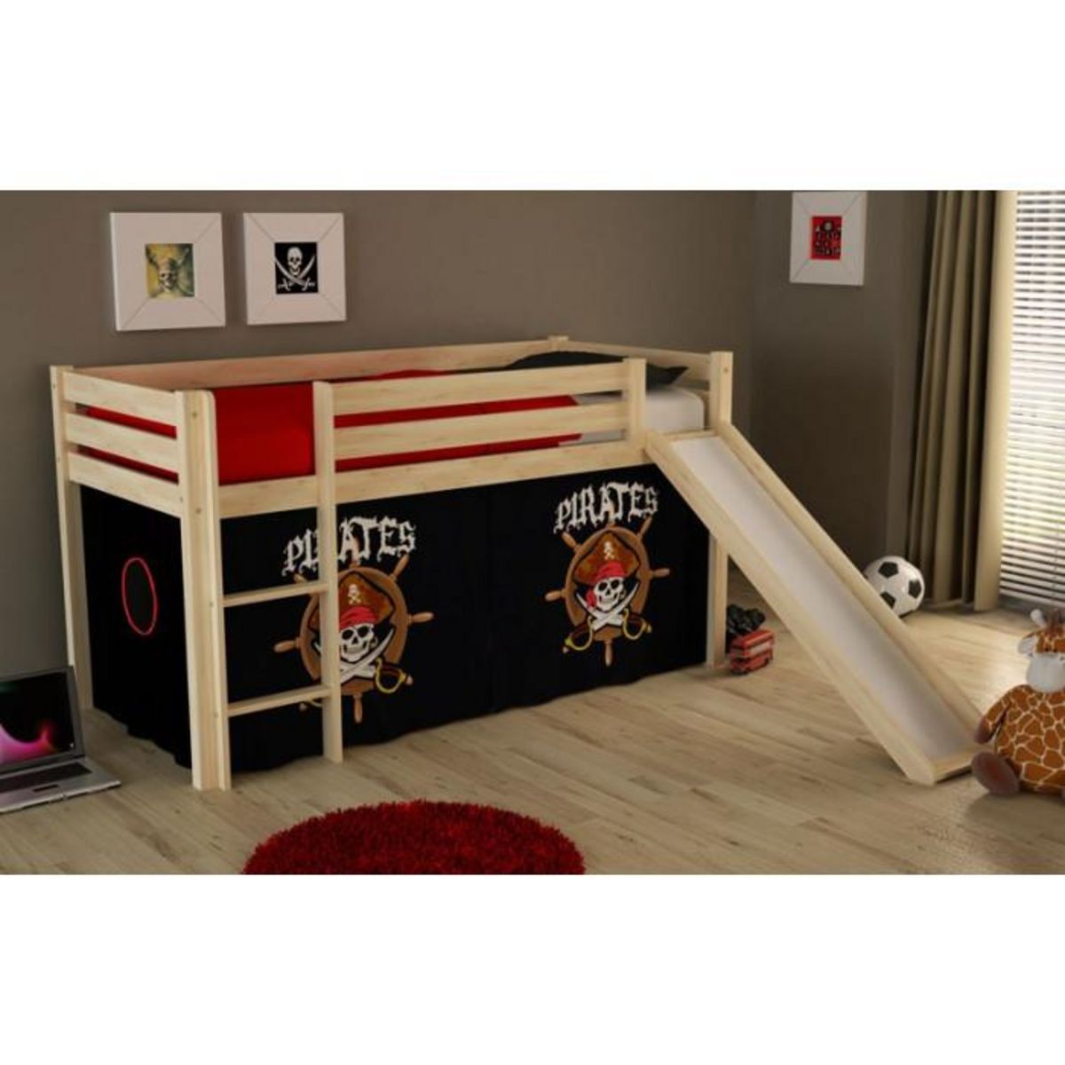 Paris Prix Lit Enfant Avec Toboggan  Pino Pirates II  90x200cm Naturel