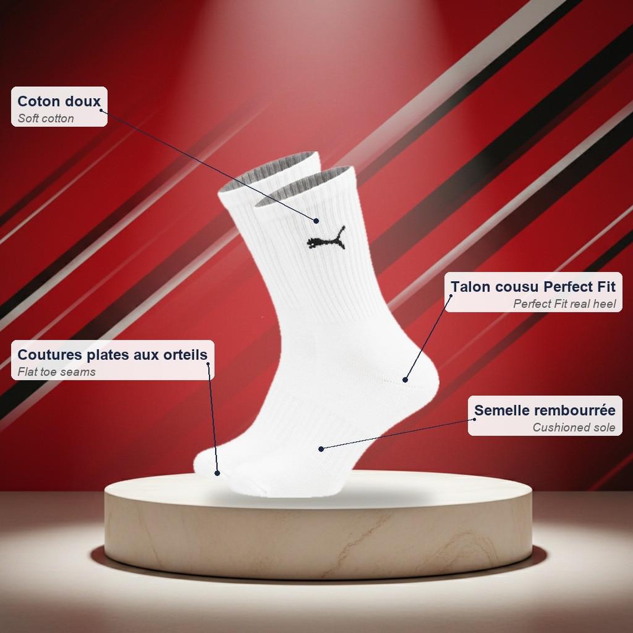 Voir la diapositive 5 : PUMA PUMA Chaussettes Mixte Crew Pack 6 Paires (Lot) - Coton Doux, Talon Cousu