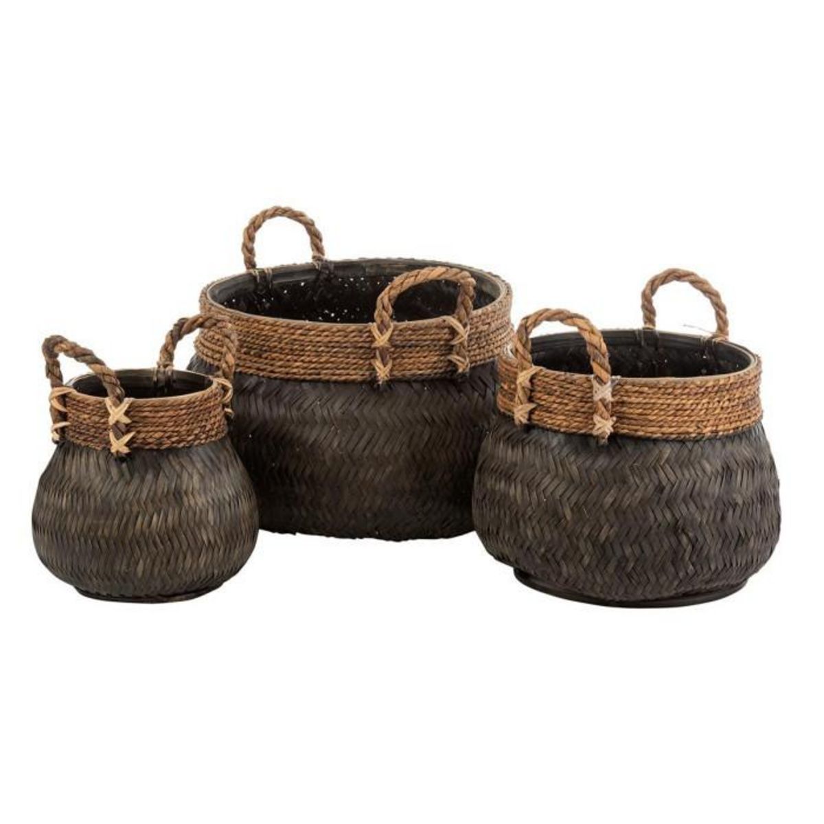 Paris Prix Lot de 3 Paniers Déco  Handle  58cm Noir