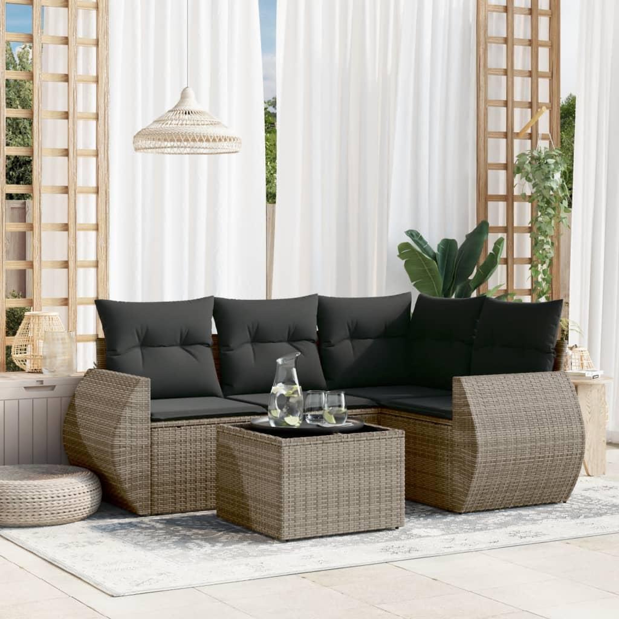 VIDAXL Salon de jardin 5 pcs avec coussins gris resine tressee